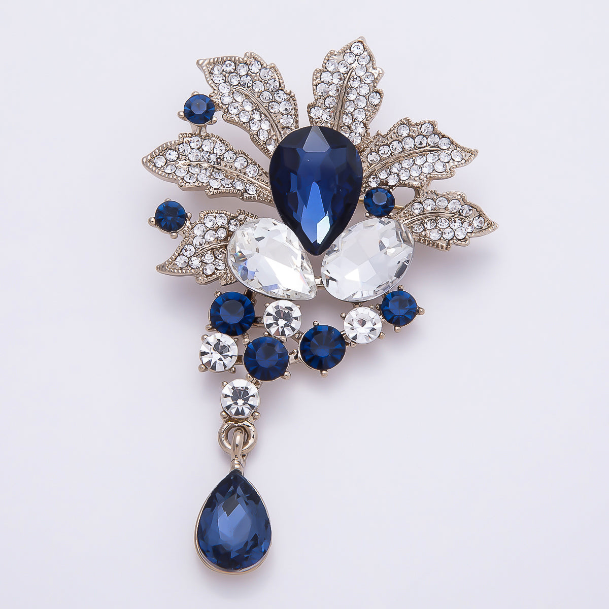 Vintage Gold 79.5mm x 50mm Green, Blue, Peach Rhinestone Flower Pin Brooch | BH-147 BH-148