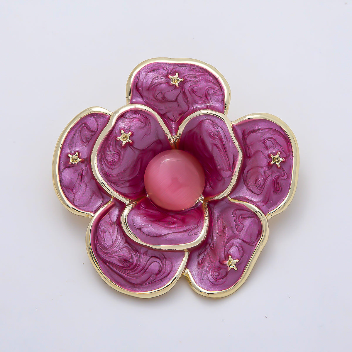 Gold 40mm Purple, White Glitter Enamel Star Flower Pin Brooch | BH-150 BH-151