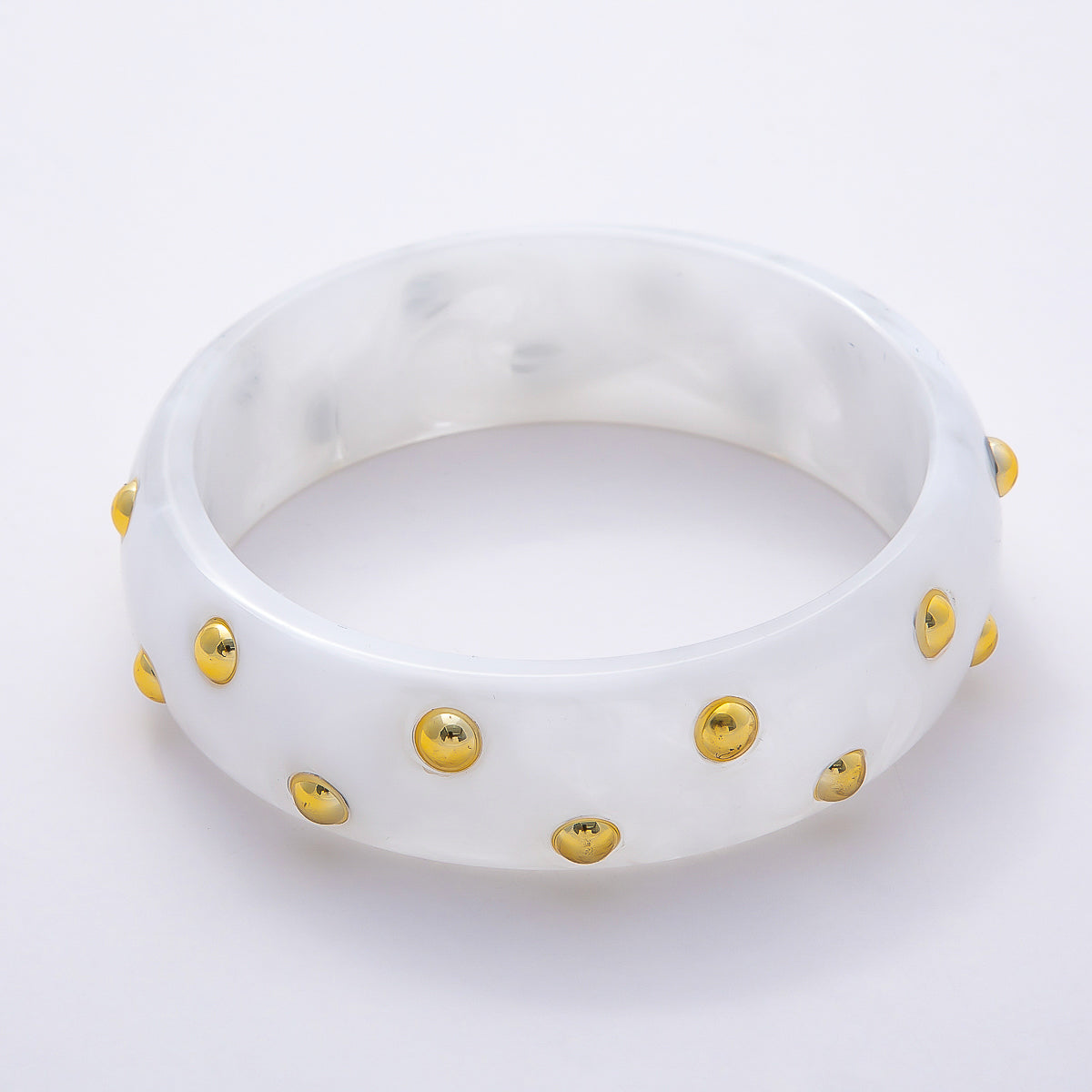 Brown, White, Red, Orange, Blue, Pink, Green, Teal Round Dotted Wide Acrylic Resin Bangle Bracelet | WA-04431 ~ WA-04438