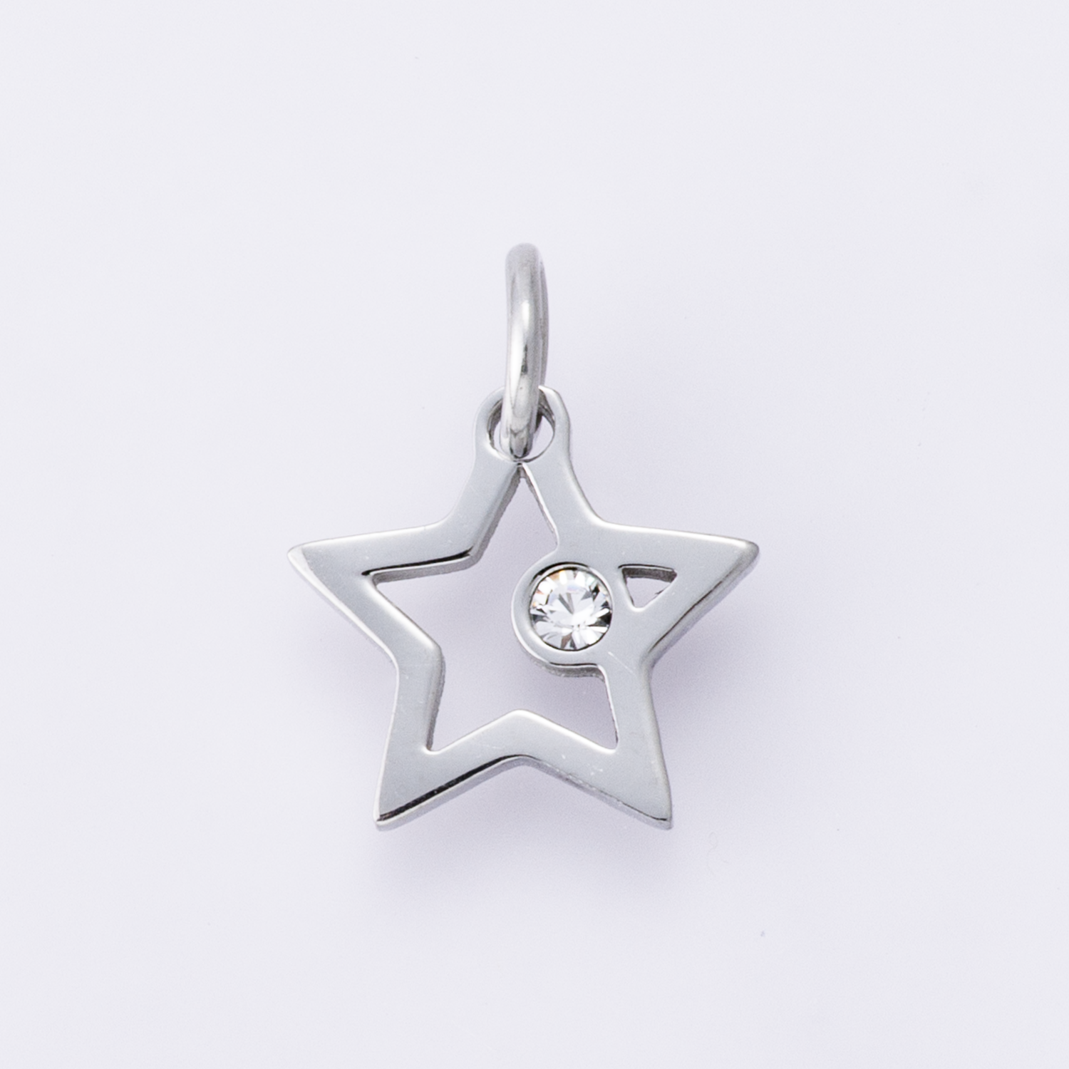 Stainless Steel Clear CZ Celestial Star Open Charm | C00387