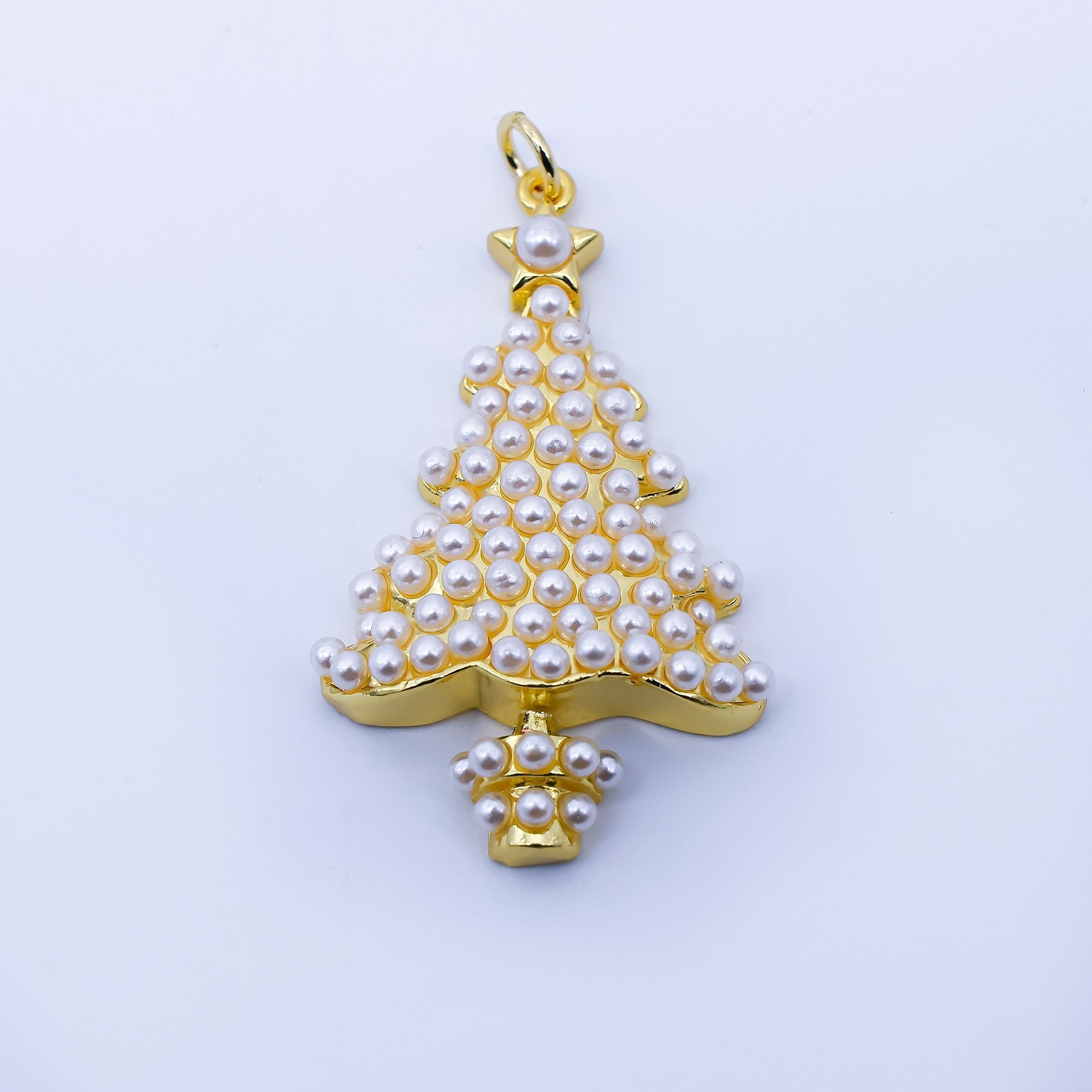 24K Gold Filled Shell Pearl Christmas Tree Charm in Gold & Silver | C813