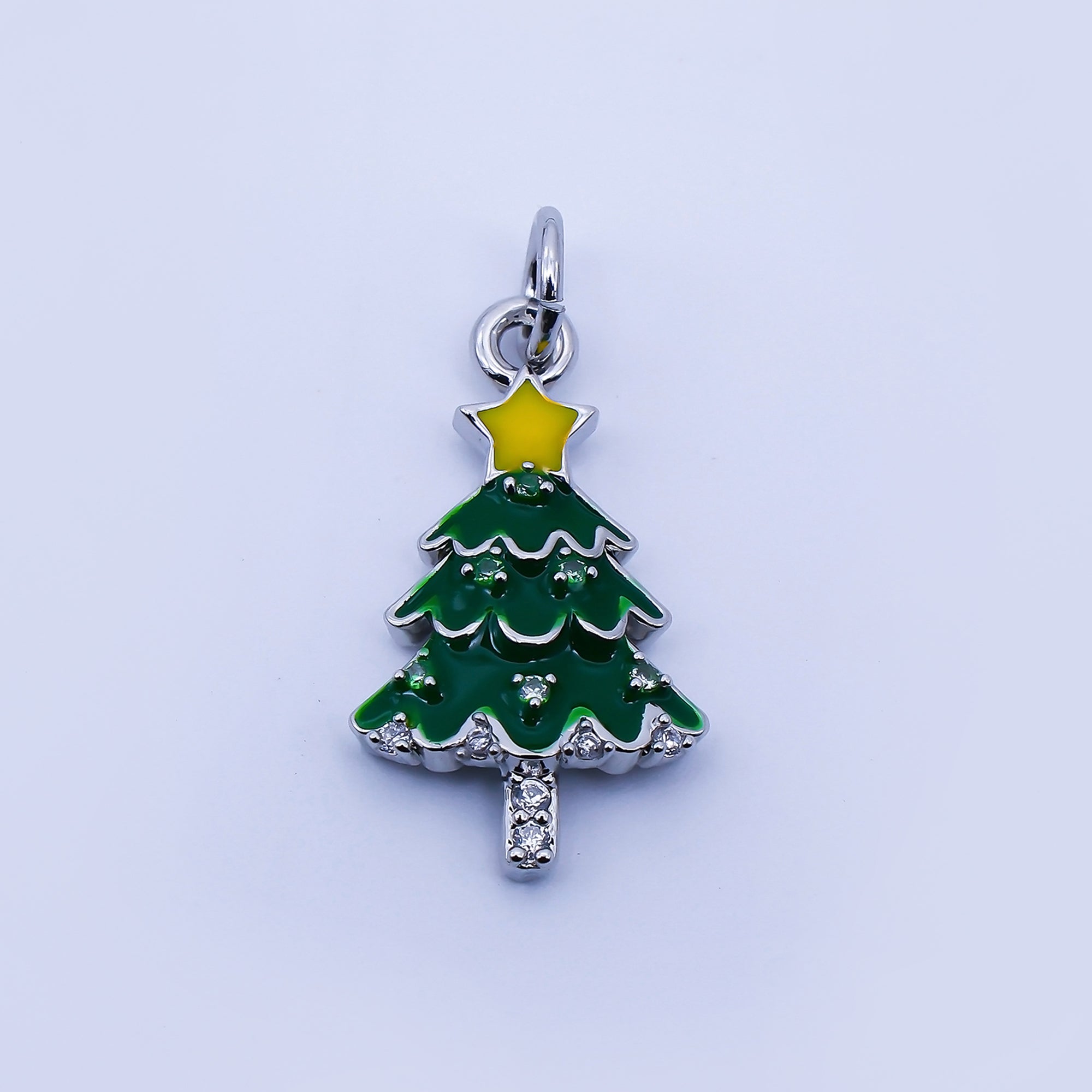 24K Gold Filled Clear CZ Green Enamel Christmas Tree Charm in Gold & Silver | C938