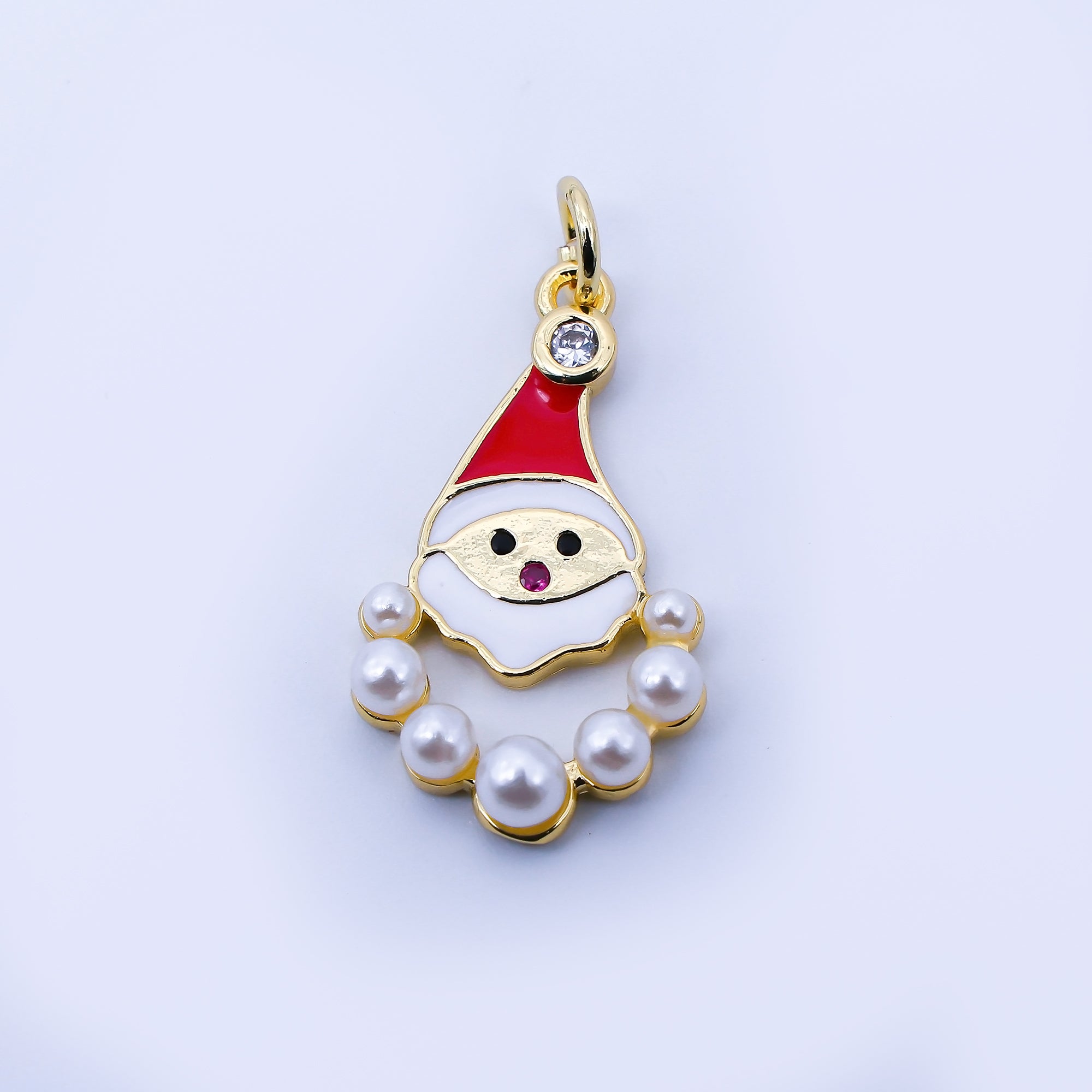 24K Gold Filled Shell Pearl Enamel Santa Claus Charm in Gold & Silver | C939