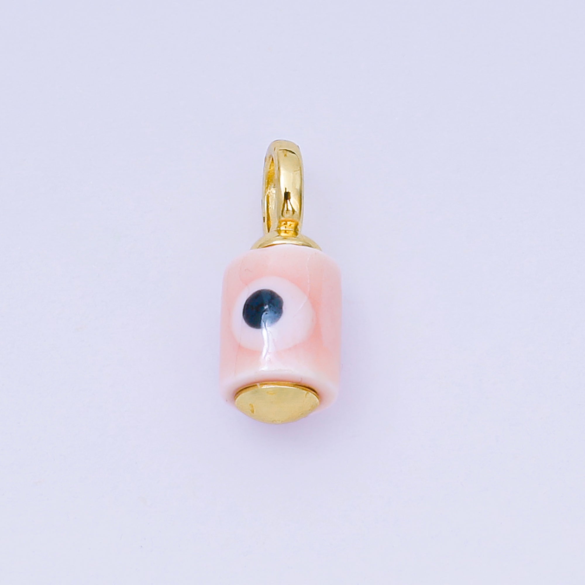 24K Gold Filled 15mm Blue, Yellow, Green, Orange, Pink, Red, Teal, White Evil Eye Tube Ceramic Porcelain Drop Charm | C943 - C947