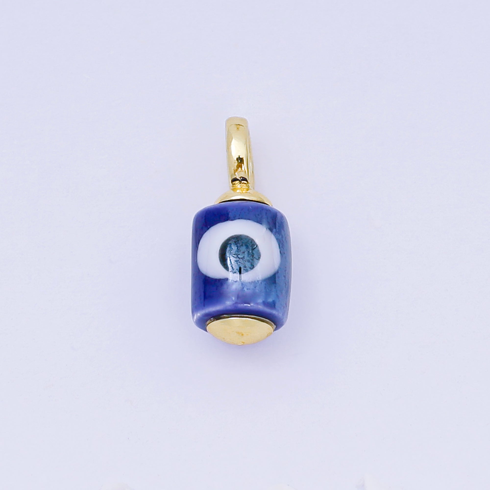 24K Gold Filled 15mm Blue, Yellow, Green, Orange, Pink, Red, Teal, White Evil Eye Tube Ceramic Porcelain Drop Charm | C943 - C947