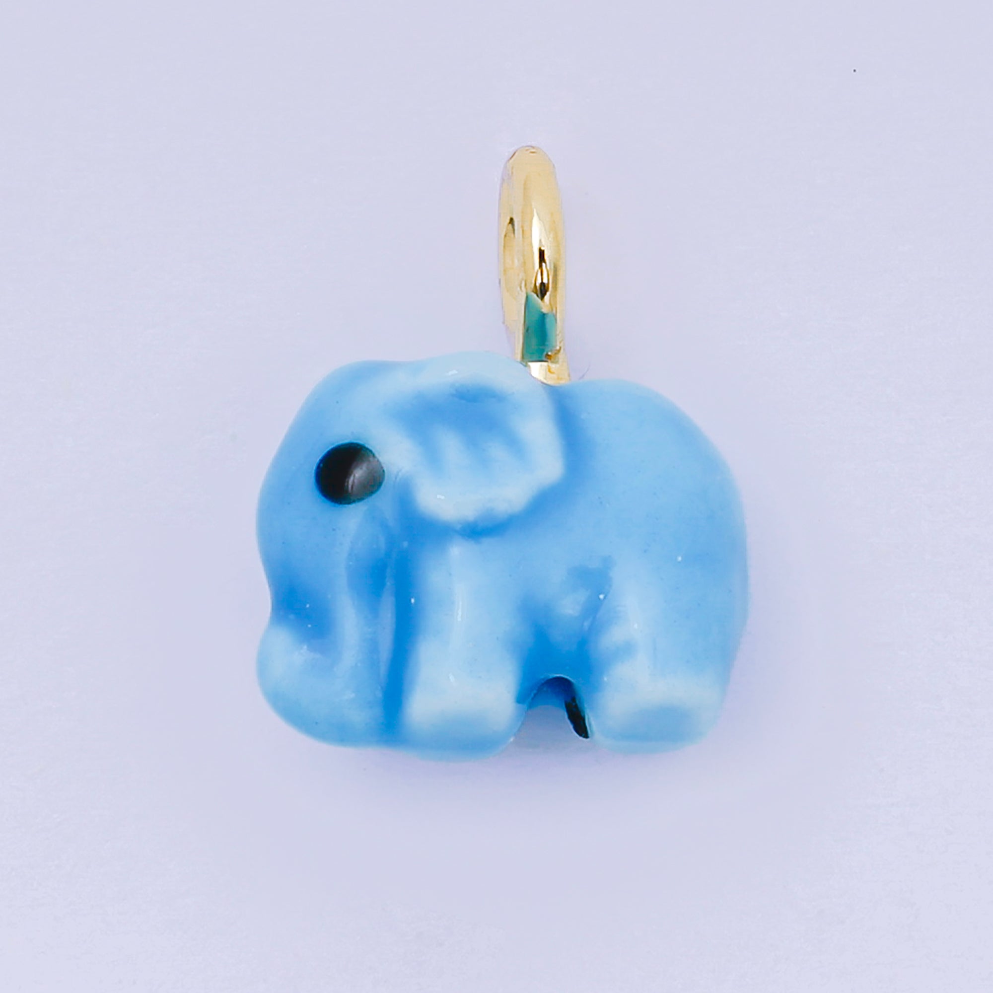 24K Gold Filled 16mm Blue, Orange, Green, Teal, White, Yellow, Brown, Pink, Blue, Green Ceramic Porcelain Elephant Animal Drop Charm | C948 - C952
