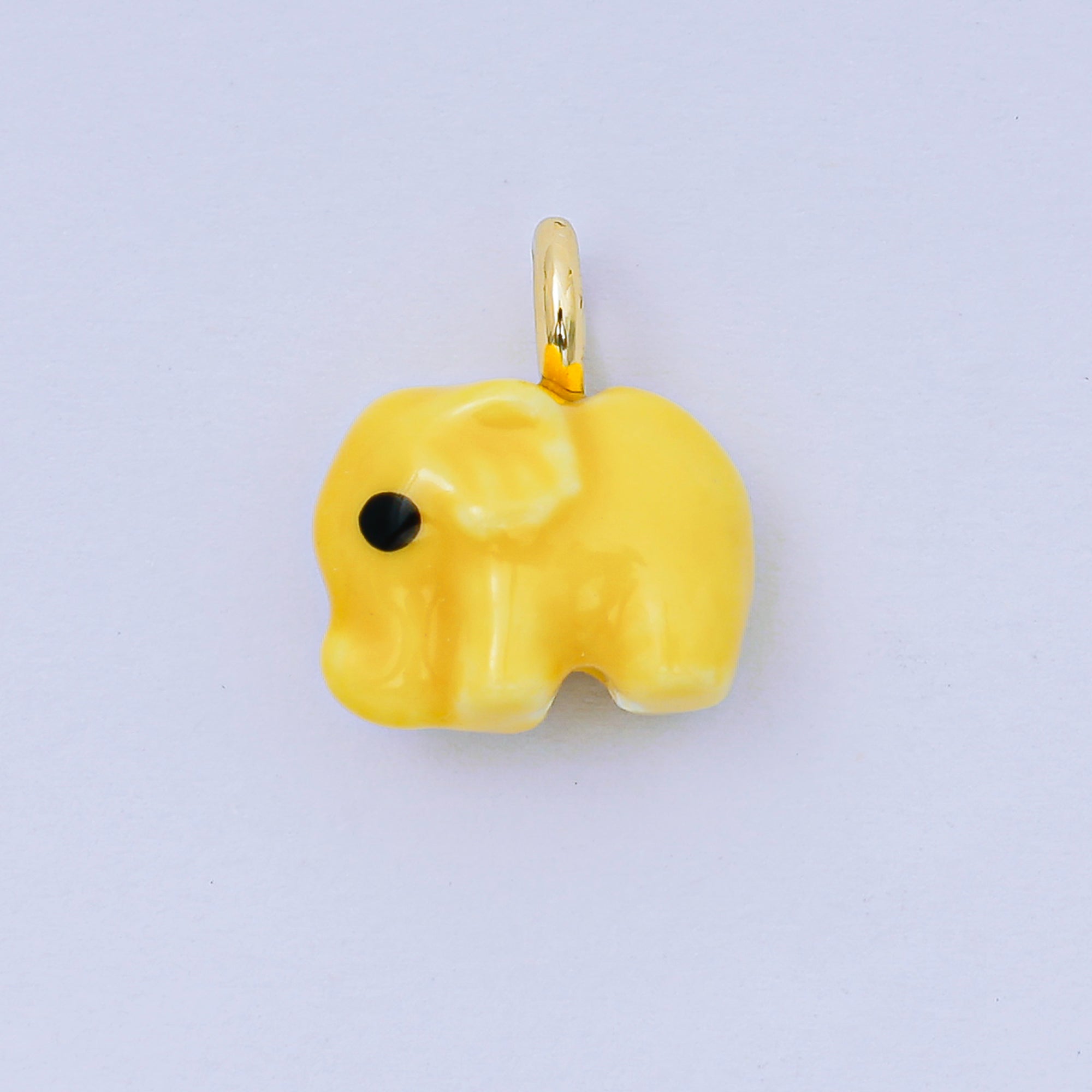 24K Gold Filled 16mm Blue, Orange, Green, Teal, White, Yellow, Brown, Pink, Blue, Green Ceramic Porcelain Elephant Animal Drop Charm | C948 - C952