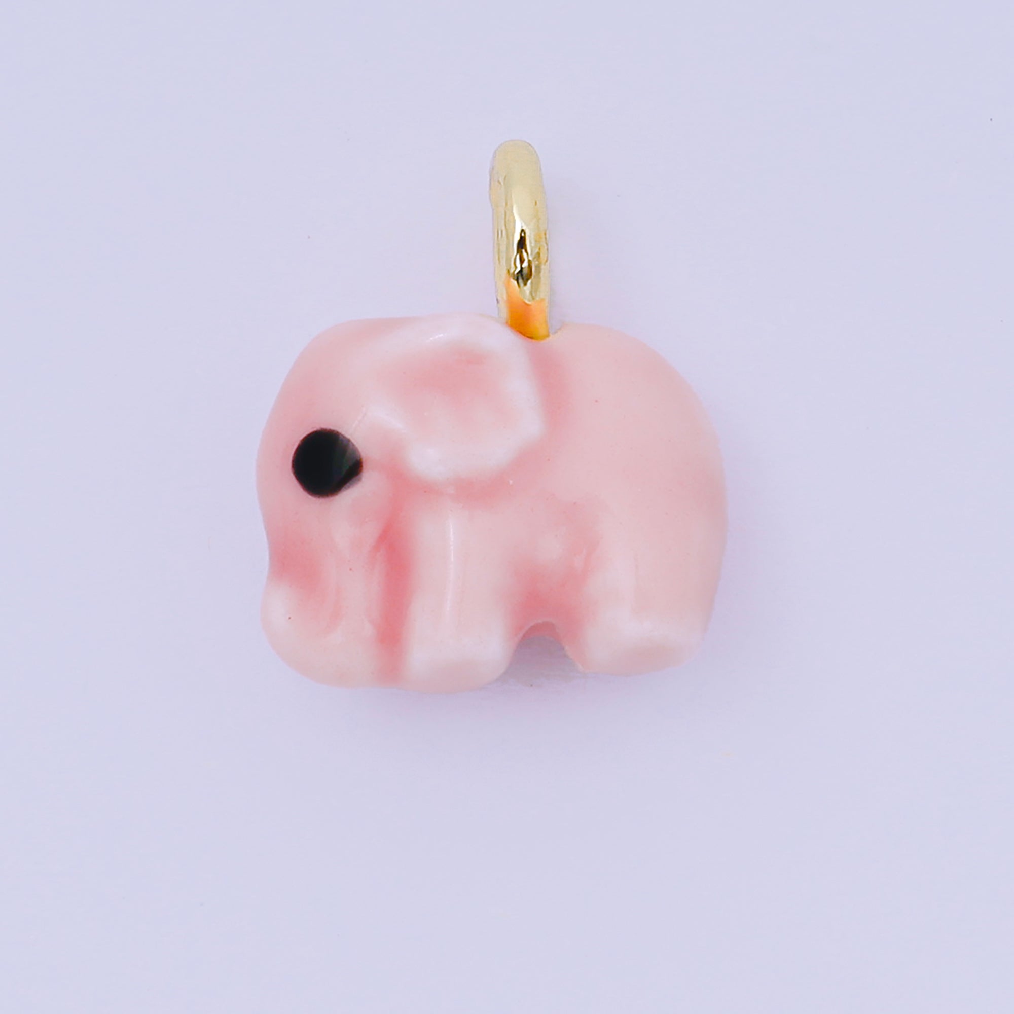 24K Gold Filled 16mm Blue, Orange, Green, Teal, White, Yellow, Brown, Pink, Blue, Green Ceramic Porcelain Elephant Animal Drop Charm | C948 - C952