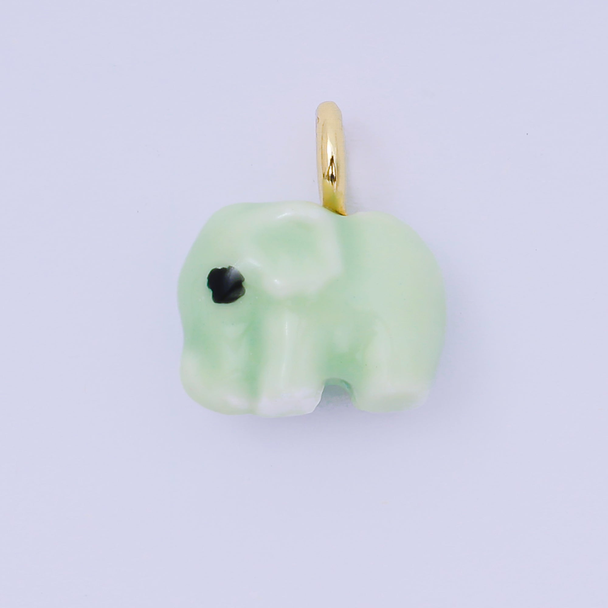 24K Gold Filled 16mm Blue, Orange, Green, Teal, White, Yellow, Brown, Pink, Blue, Green Ceramic Porcelain Elephant Animal Drop Charm | C948 - C952