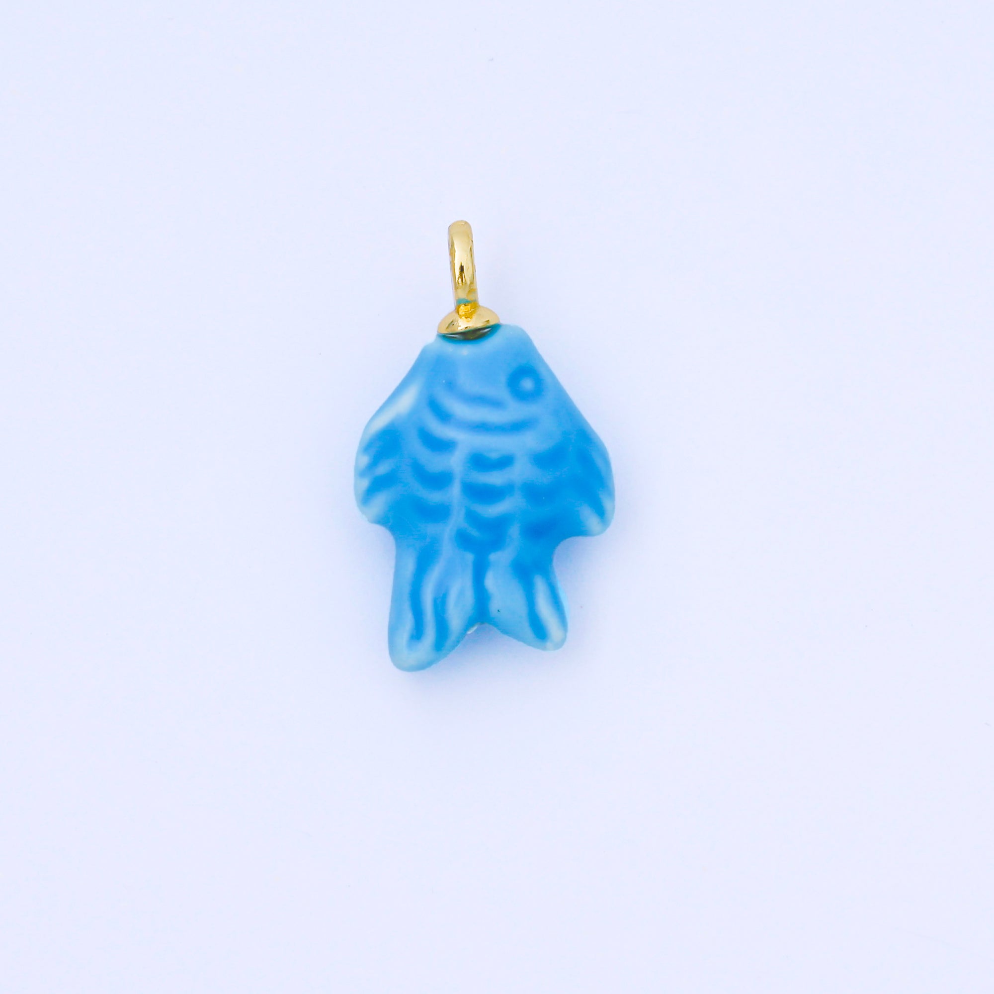 24K Gold Filled 25mm Orange, Red, Yellow, Blue, Green, Teal Fish Ceramic Porcelain Drop Charm | C960 - C963