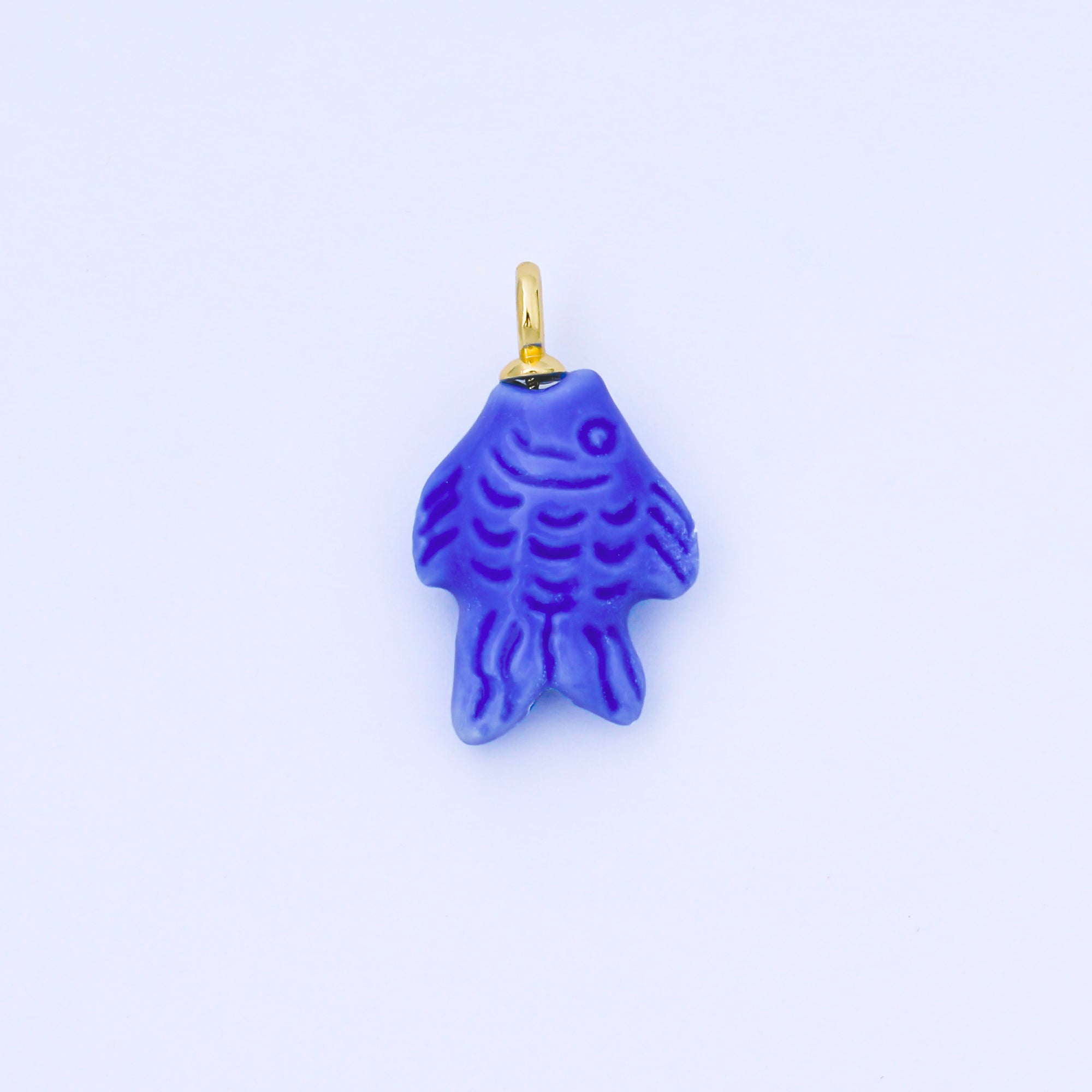 24K Gold Filled 25mm Orange, Red, Yellow, Blue, Green, Teal Fish Ceramic Porcelain Drop Charm | C960 - C963