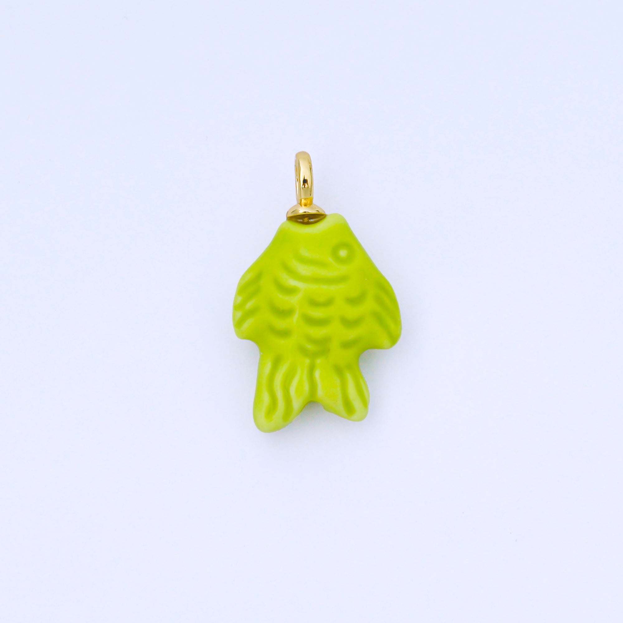 24K Gold Filled 25mm Orange, Red, Yellow, Blue, Green, Teal Fish Ceramic Porcelain Drop Charm | C960 - C963