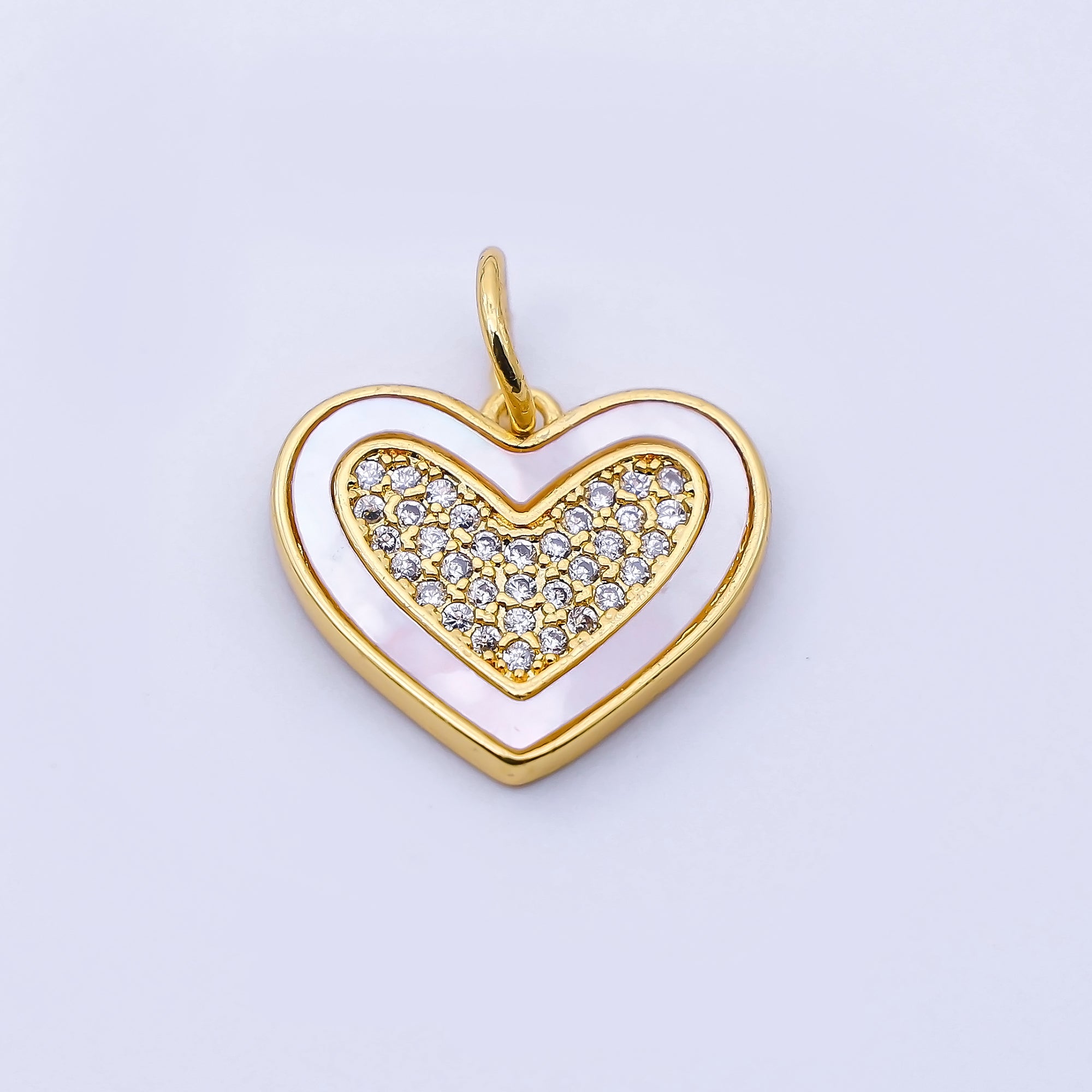 24K Gold Filled 14mm Micro Paved CZ Shell Pearl Heart Charm | C968