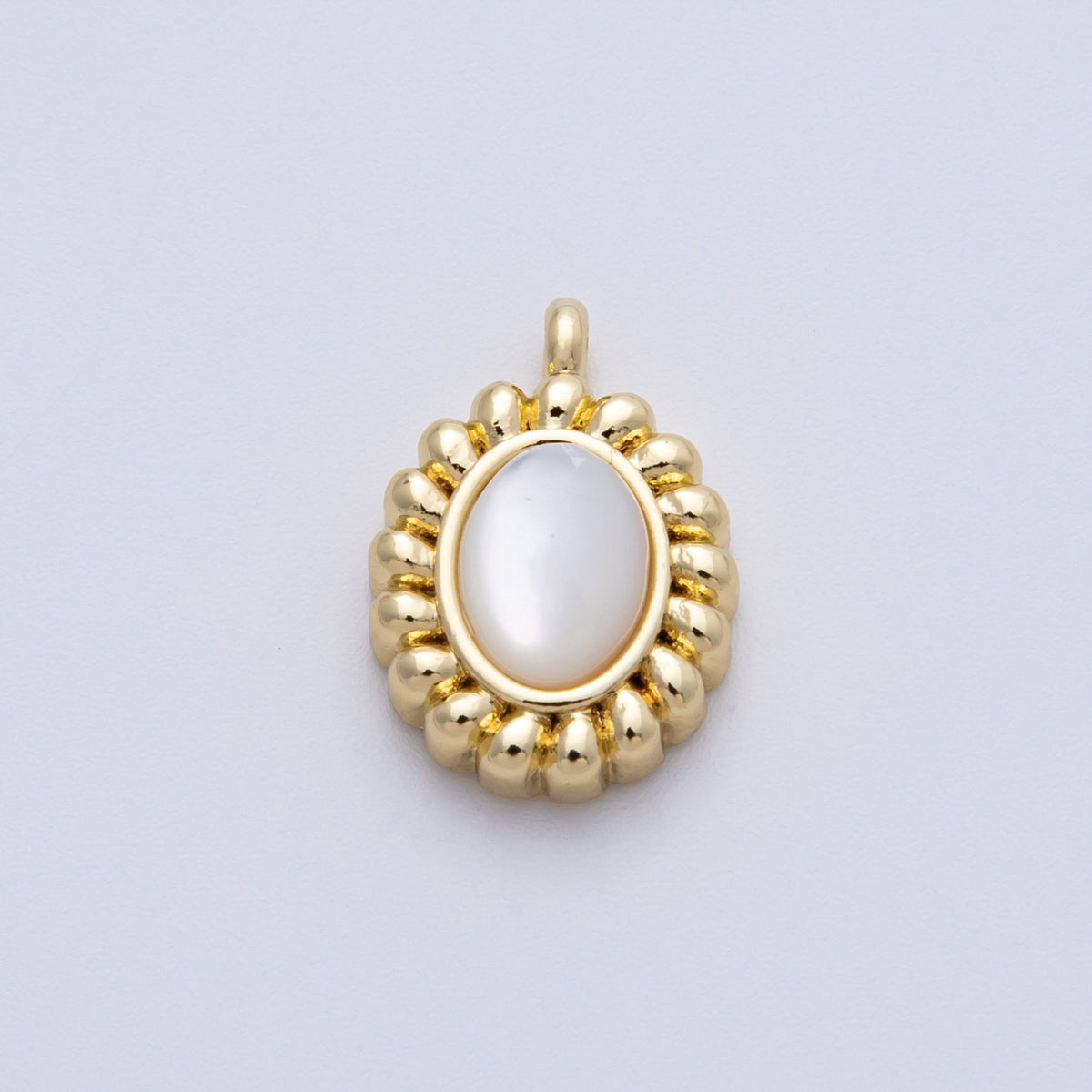 14K Gold Filled 17mm Shell Pearl Croissant Oval Charm | C976