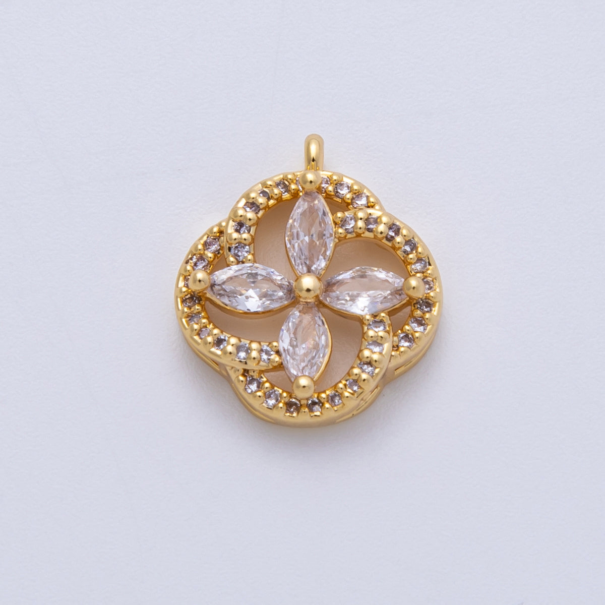 14K Gold Filled 15.3mm Clear Micro Paved CZ Marquise Flower Open Charm | Charms-00045