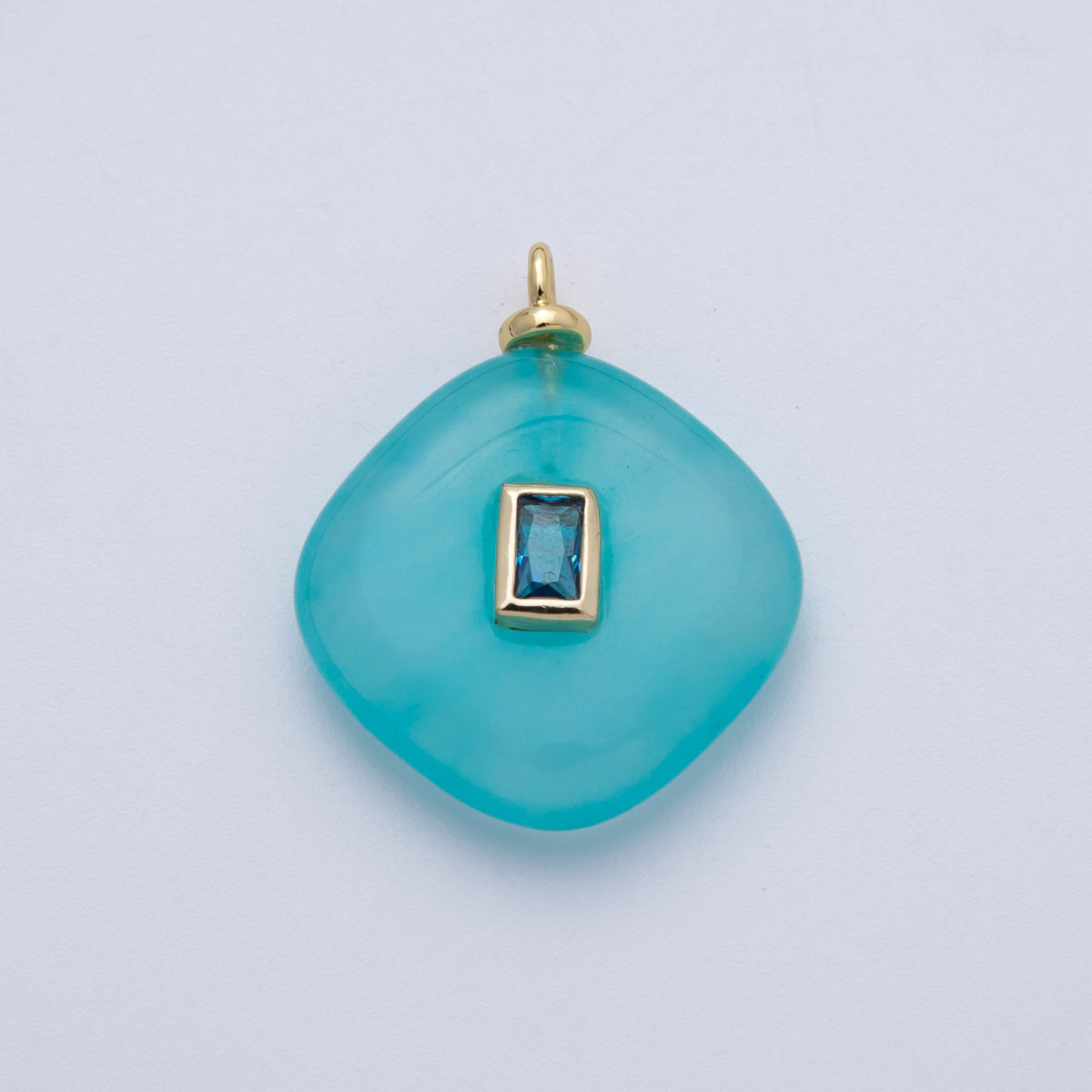 18K Gold Filled 27mm Embedded Blue Baguette CZ Gemstone Rhombus Charm | Charms-00046