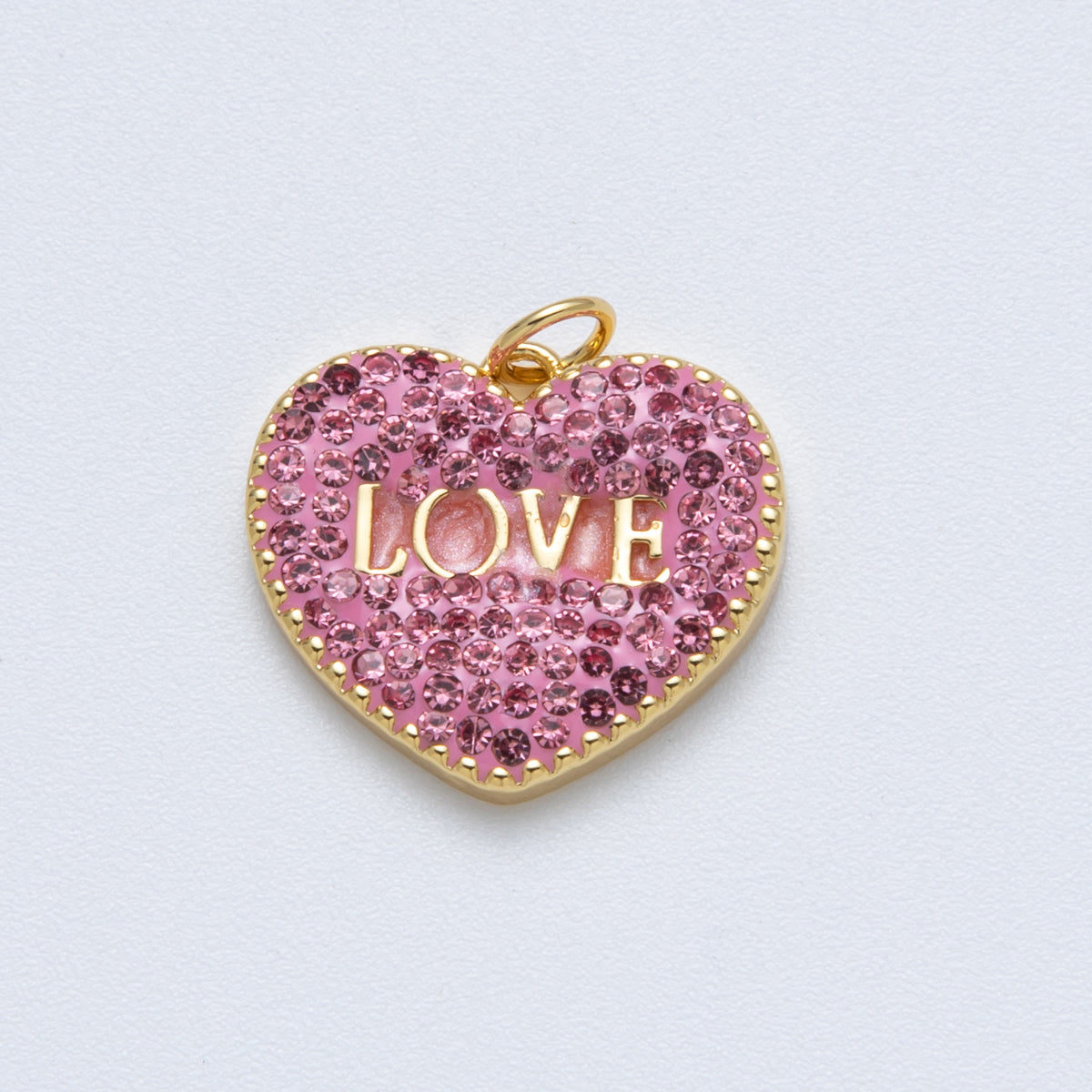 14K Gold Filled 17.5mm "LOVE" Script Pink Micro Paved CZ Heart Charm | Charms-00067