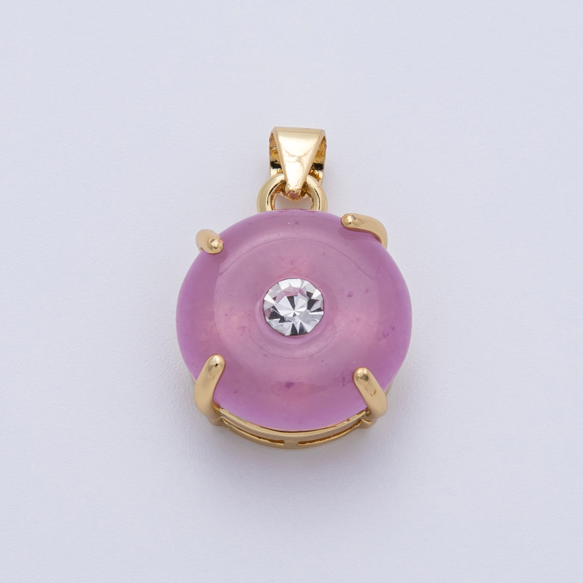 14K Gold Filled 18mm Embedded CZ Amethyst Round Pendant | Charms-00092
