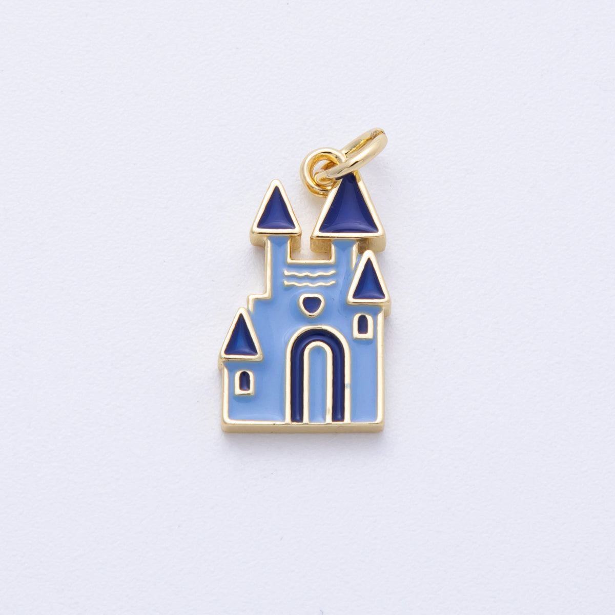 16K Gold Filled 17.5mm Blue Enamel Castle Charm | Charms-00100