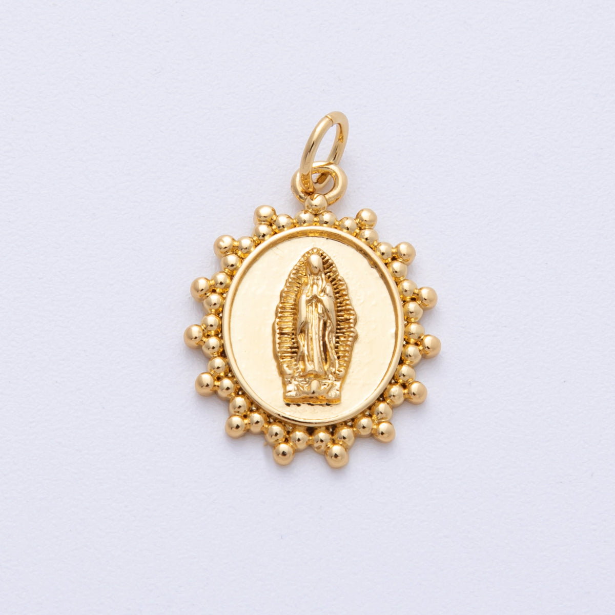 16K Gold Filled 18.5mm Guadalupe Mary Beaded Bubble Round Charm | Charms-00103