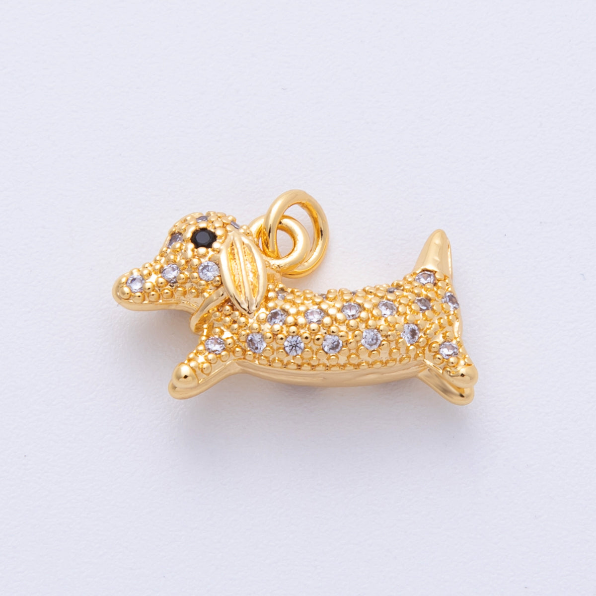 18K Gold Filled 19.5mm Micro Paved Dachshund Wiener Dog Pet Animal 3D Multidimensional Charms | Charms-00108