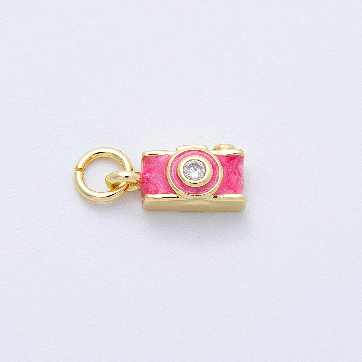 16K Gold Filled 12mm Pink Film Retro Digital Camera 3D Multidimensional Charm | Charms-00130