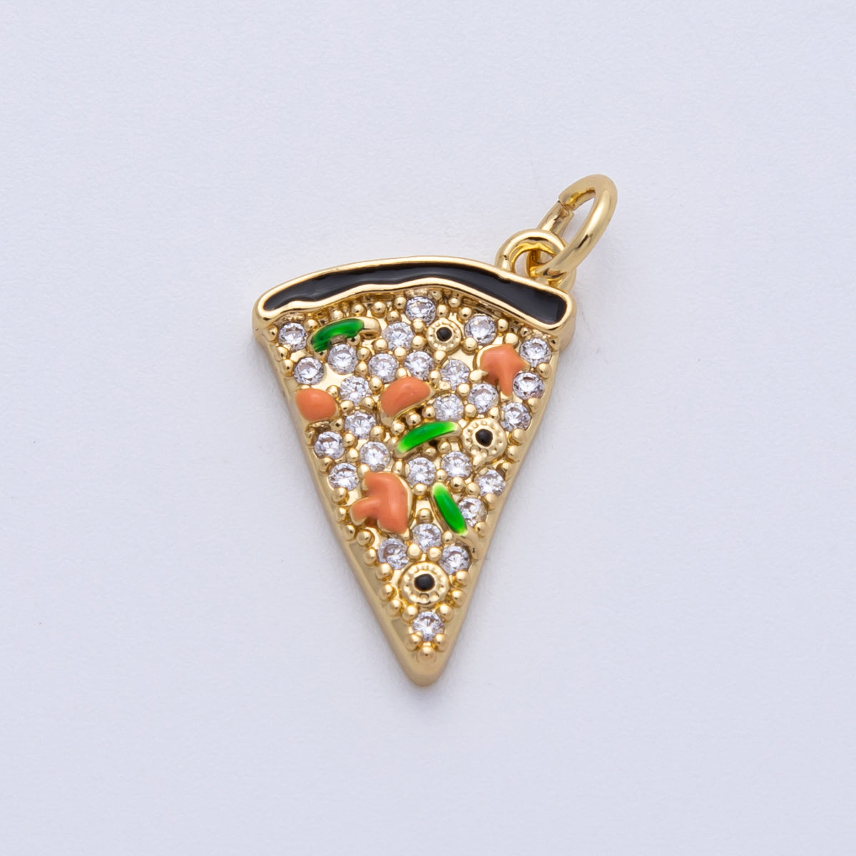 18K Gold Filled 17.5mm Multicolor Micro Paved CZ Pizza Slice Charm | Charms-00150