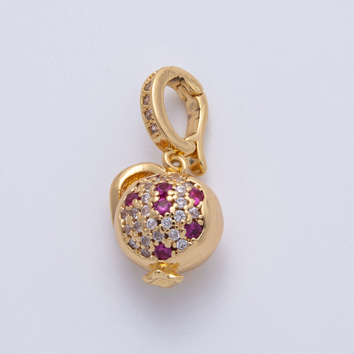 18K Gold Filled 13mm Micro Paved CZ Pomegranate Fruit 3D Multidimensional Charm | Charms-00153