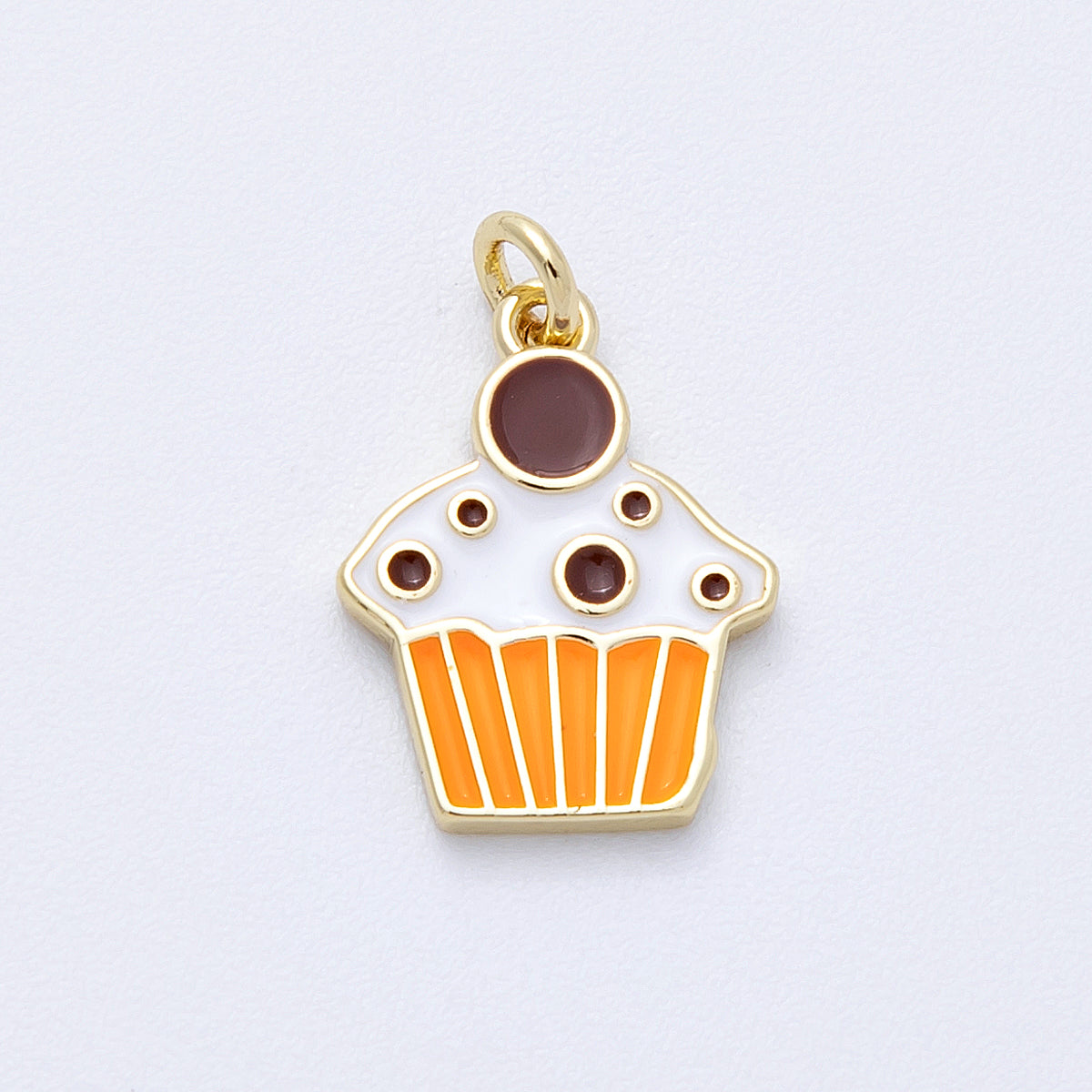 16K Gold Filled 15mm Brown, Pink Enamel Cupcake Charm | Charms-00155