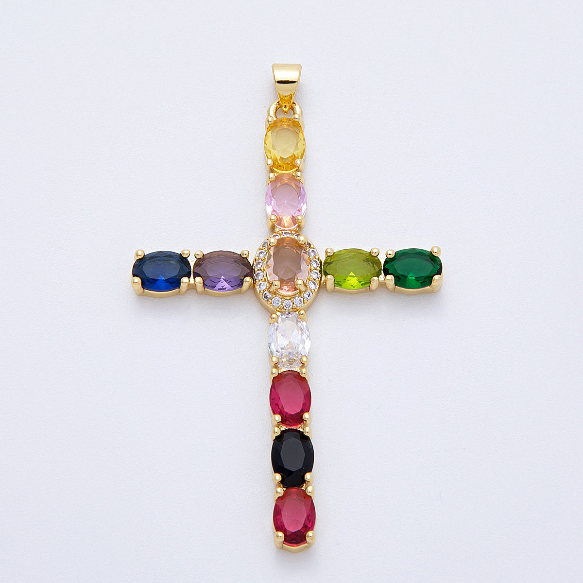 16K Gold Filled 57mm Clear, Black, Multicolor Oval Micro Paved CZ Religious Pendant | Charms-00159 ~ Charms-00161