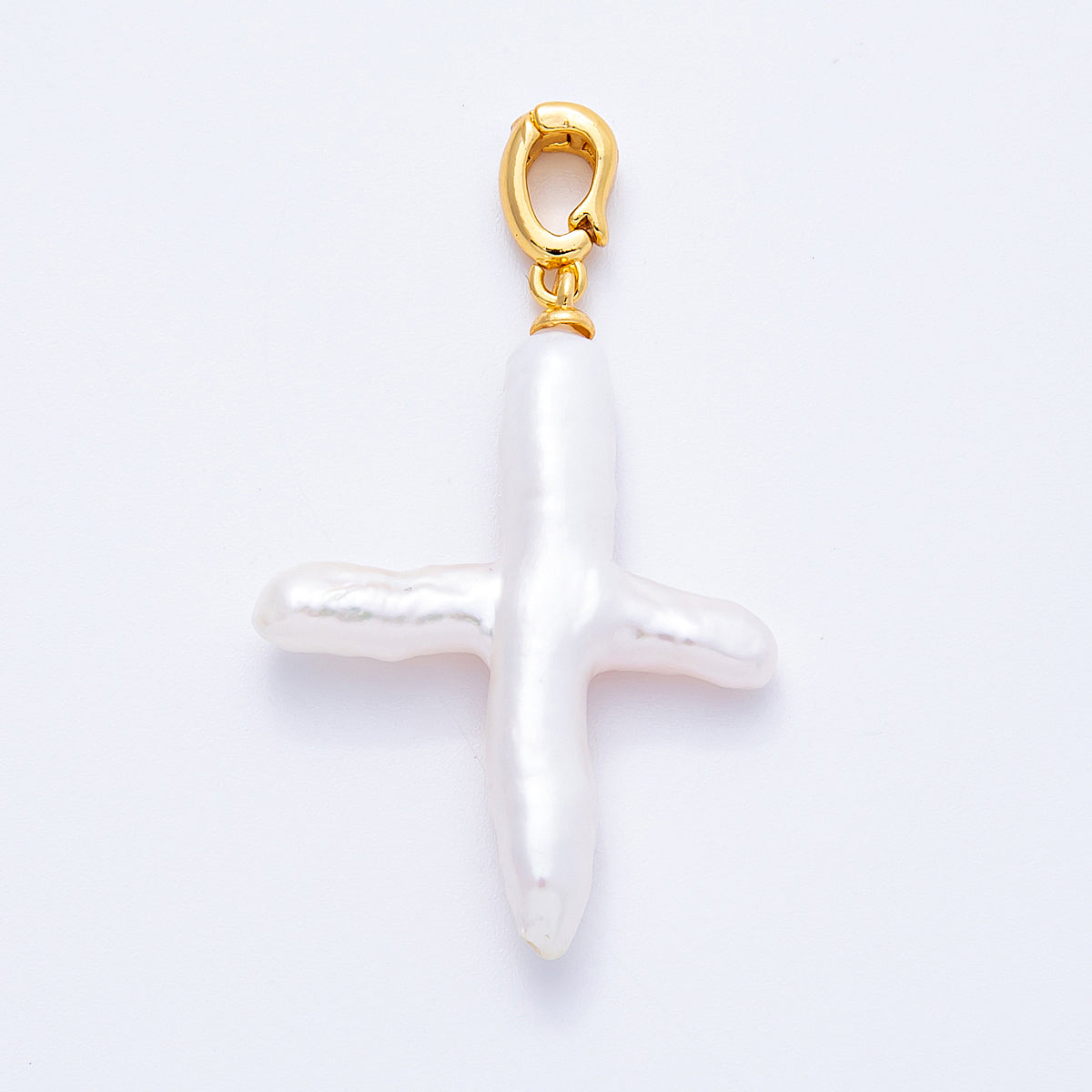 18K Gold Filled 37mm Shell Pearl Cross Religious Snap Clasps Drop Pendant | Charms-00171
