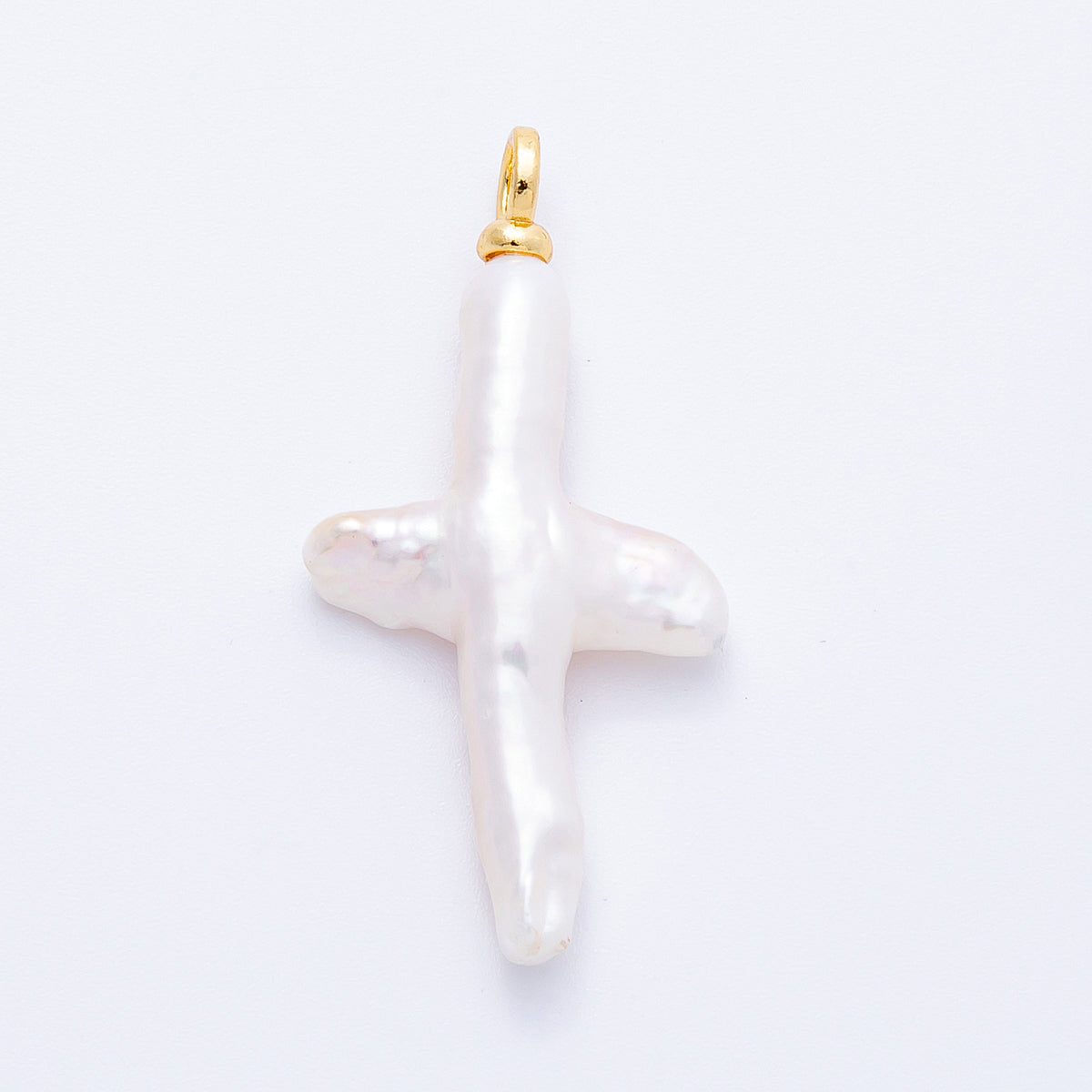 18K Gold Filled 40mm Shell Pearl Irregular Cross Religious Pendant | Charms-00172