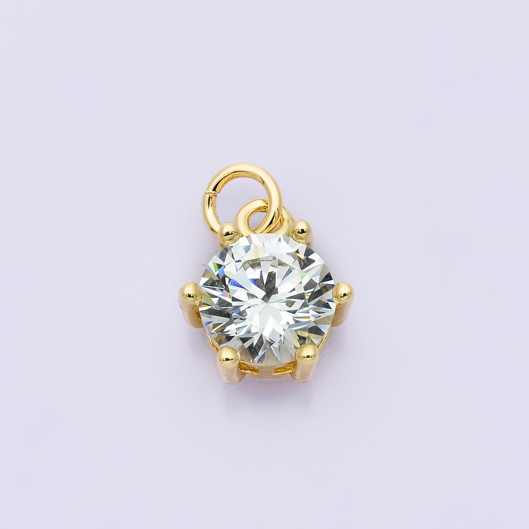 24K Gold Filled 12mm CZ Round Hexagon Prongs Personalized Charm | Charms-00173 ~ Charms-00182