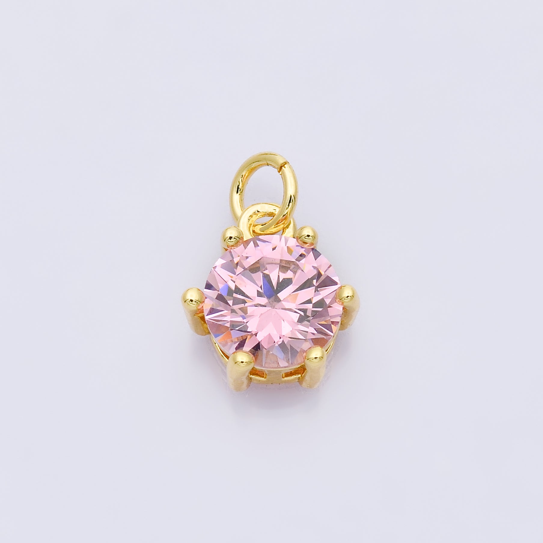 24K Gold Filled 12mm CZ Round Hexagon Prongs Personalized Charm | Charms-00173 ~ Charms-00182