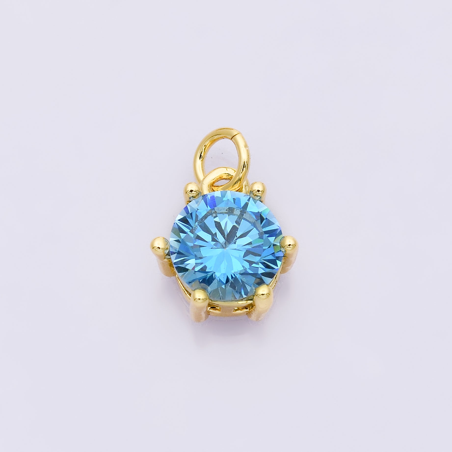 24K Gold Filled 12mm CZ Round Hexagon Prongs Personalized Charm | Charms-00173 ~ Charms-00182