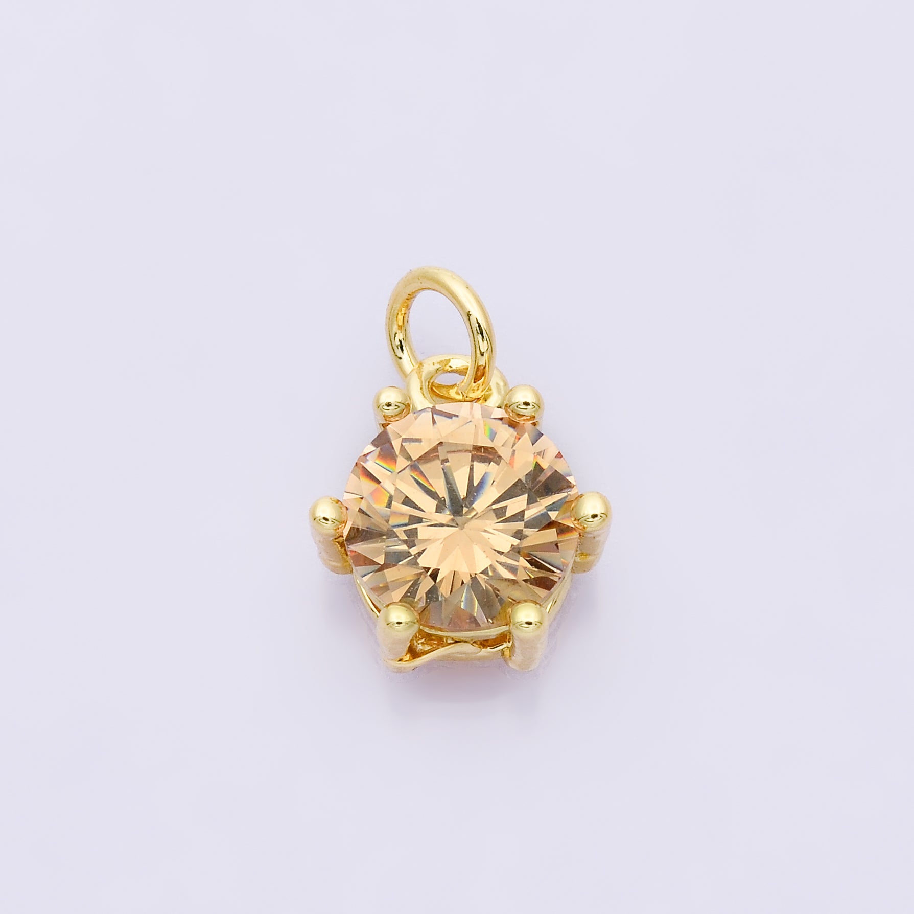 24K Gold Filled 12mm CZ Round Hexagon Prongs Personalized Charm | Charms-00173 ~ Charms-00182