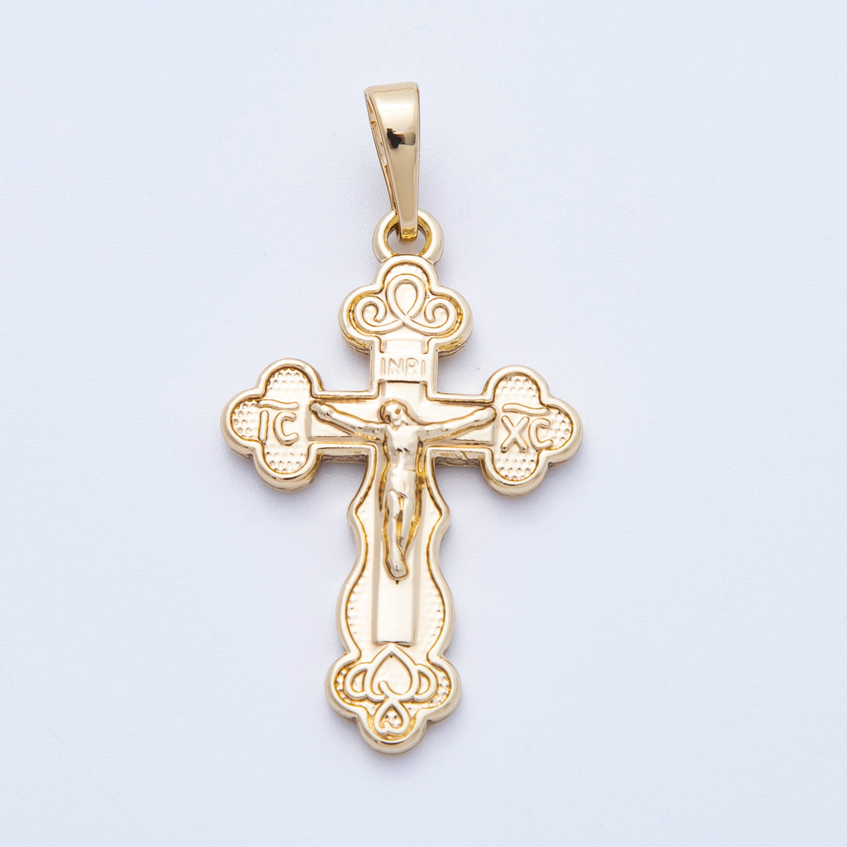 14K Gold Filled 30mm INRI Crucifix Buttony Cross Religious Pendant | Charms-00210
