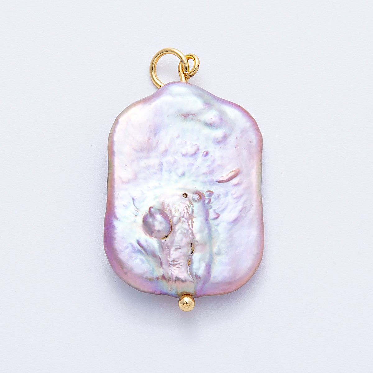 18K Gold Filled 18mm Purple Freshwater Pearl Biwa Rectangle Charm | Charms-00219