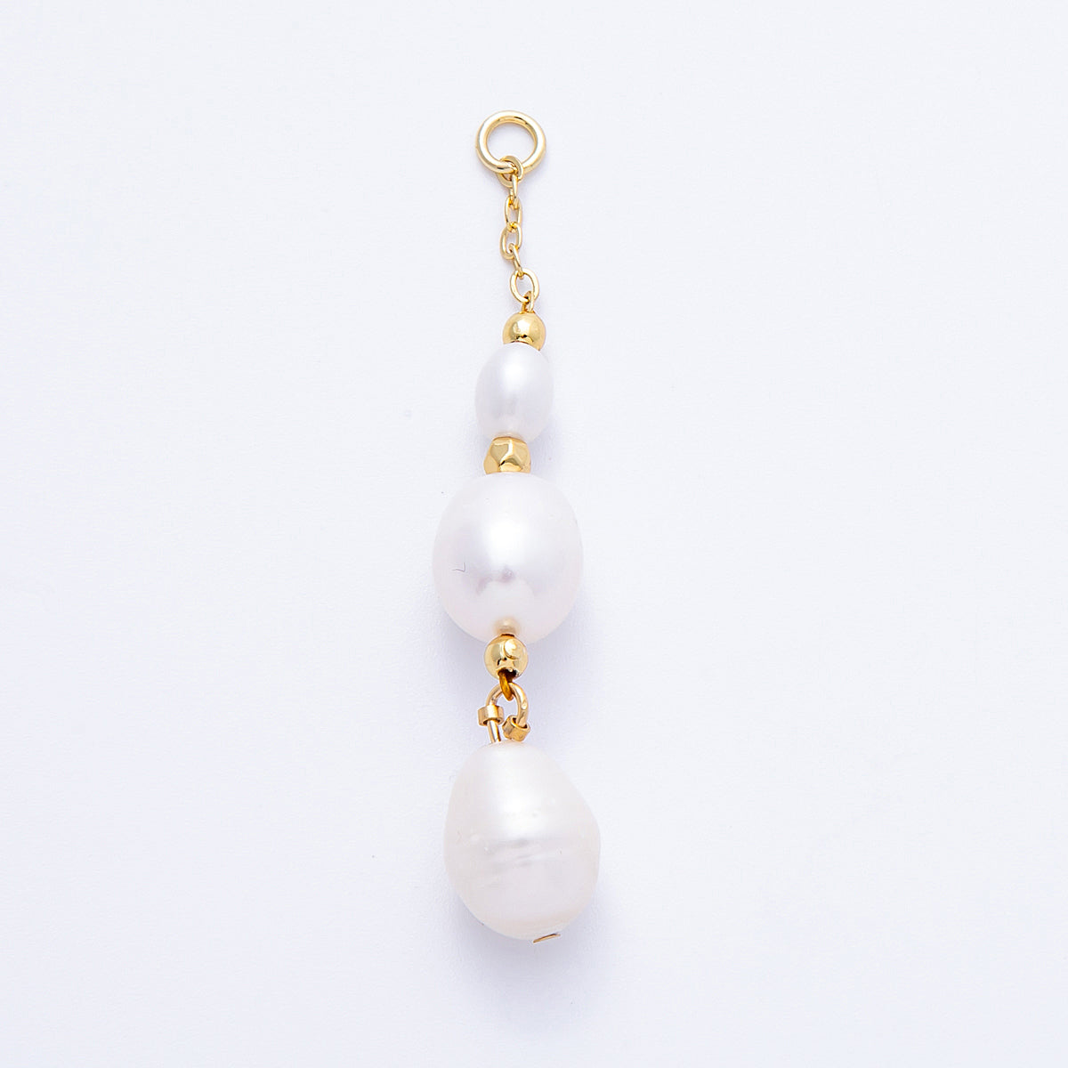 16K Gold Filled 50mm Triple White Ringed Shell Pearl Drop Charm | Charms-00250