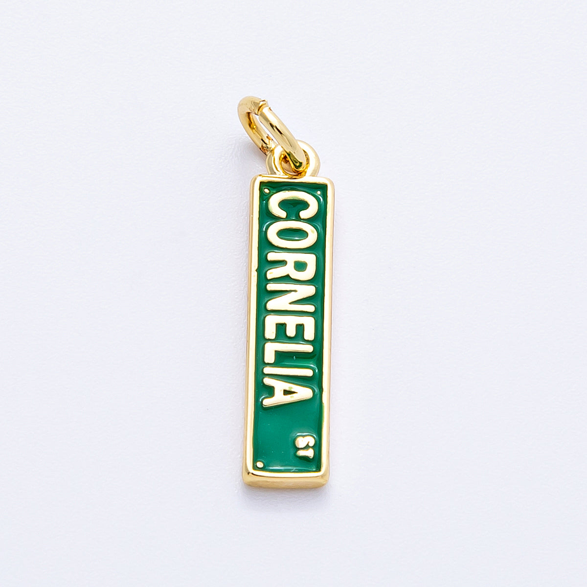 16K Gold Filled 20mm Green, Purple Enamel Cornelia Street NY Street Sign Charm | Charms-00251 Charms-00252