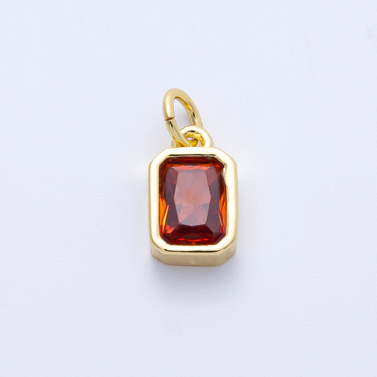 16K Gold Filled 11mm Red Baguette CZ January Birthstone Bezel Charm in Gold & Silver | Charms-00261 ~ Charms-00262