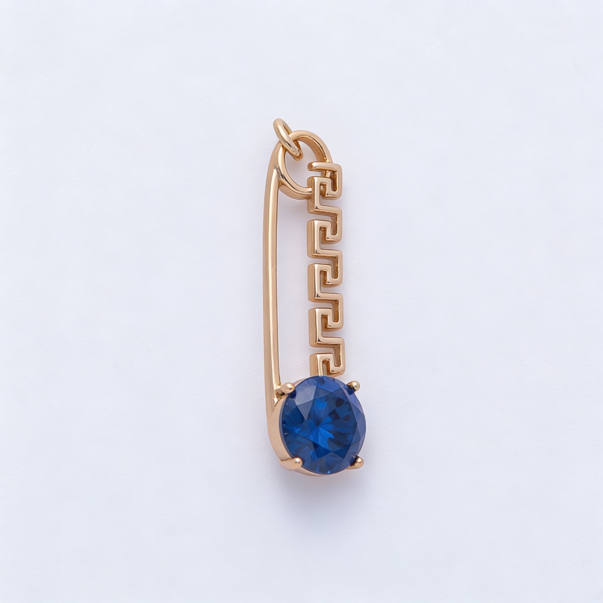 Rose Gold Filled 25mm Colorful Round CZ Birthstone Safety Pin Paperclip Charm | Charms-00377 ~ 00386