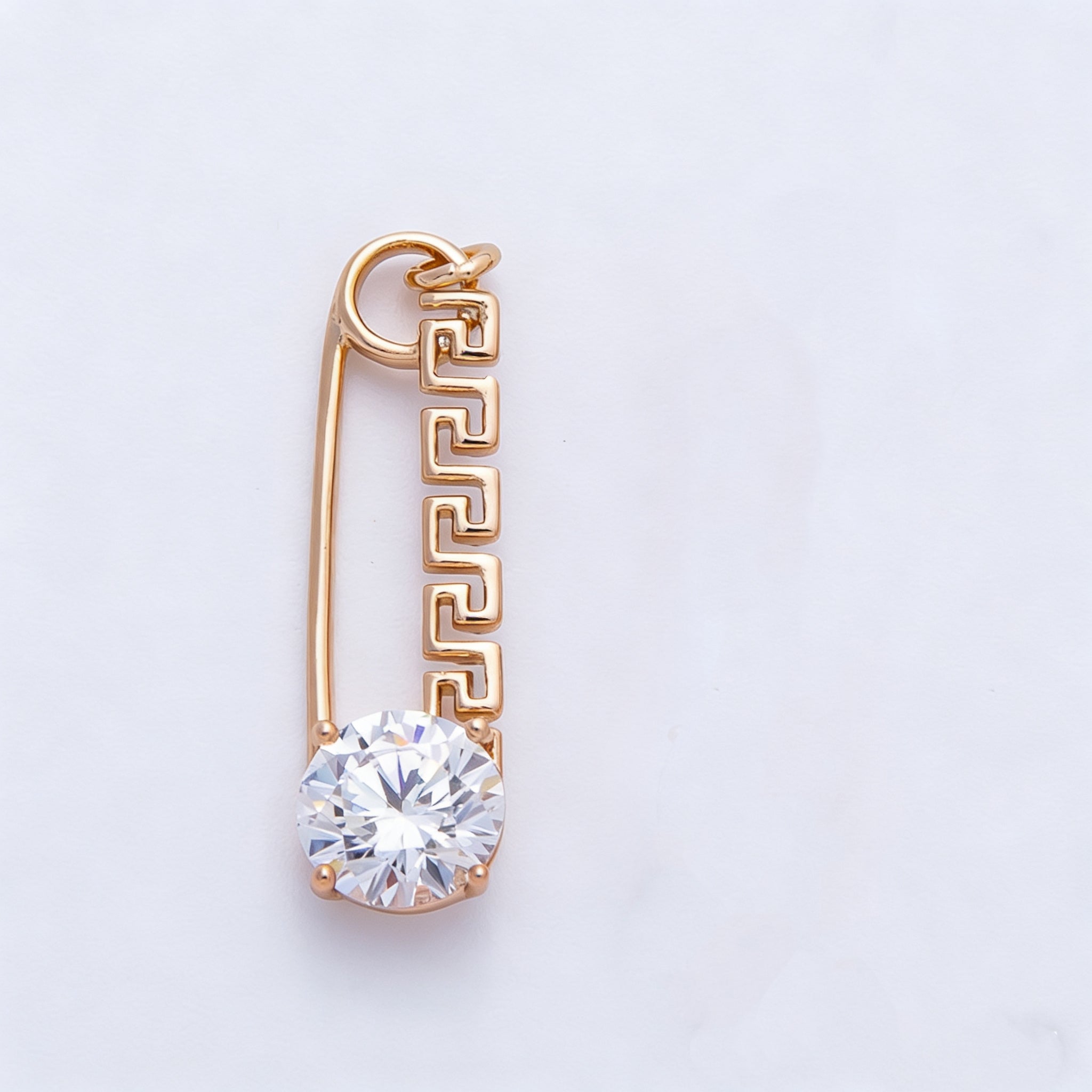 Rose Gold Filled 25mm Colorful Round CZ Birthstone Safety Pin Paperclip Charm | Charms-00377 ~ 00386