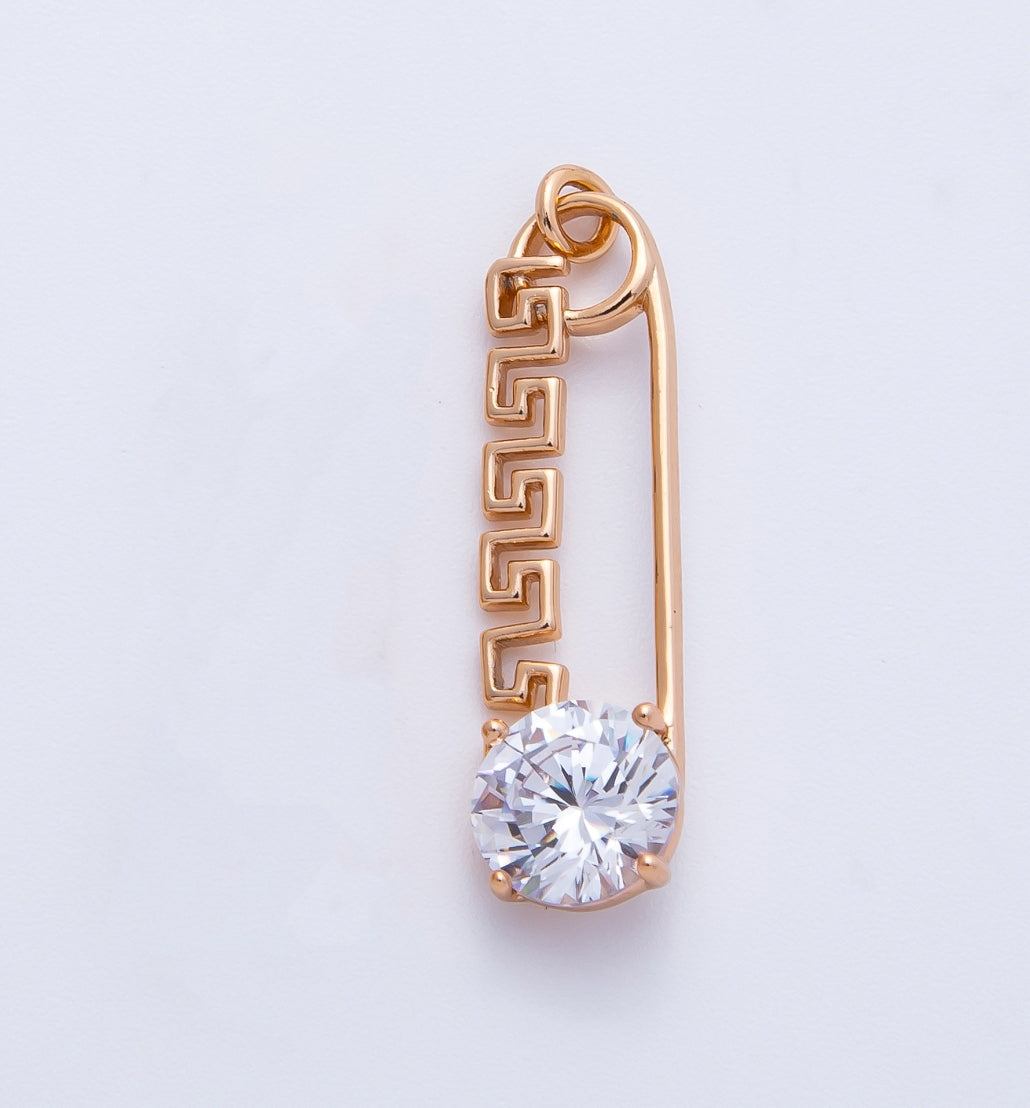 Rose Gold Filled 25mm Colorful Round CZ Birthstone Safety Pin Paperclip Charm | Charms-00377 ~ 00386