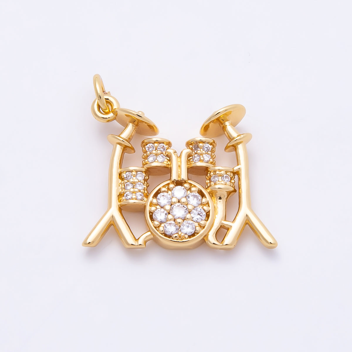 16K Gold Filled 20mm Micro Paved CZ Drum Kit Set Musical Instrument Charm | Charms-00862