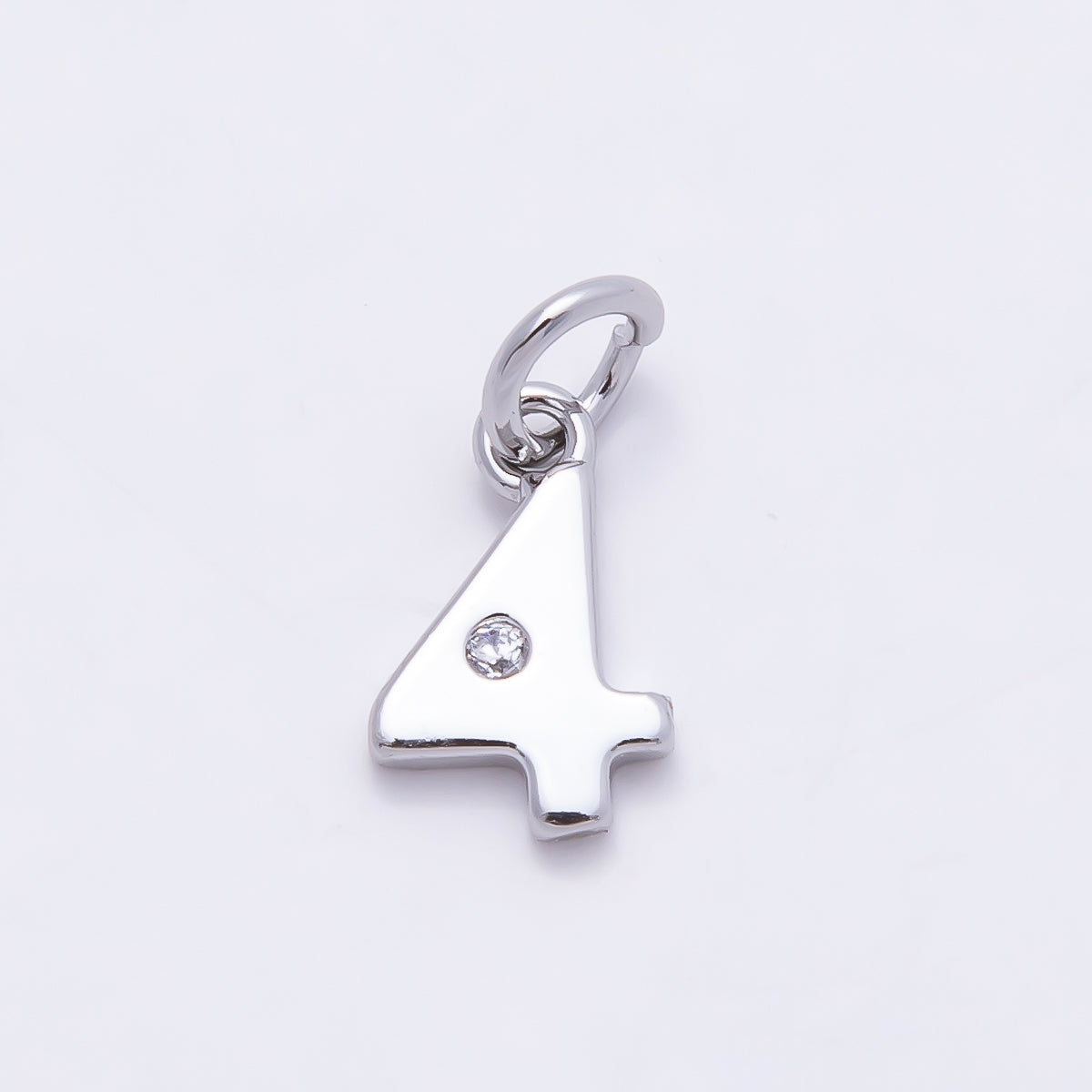 Rhodium Plated 10mm Clear CZ Geometric Number Numerology Charm | Charms-00898 ~ Charms-00907