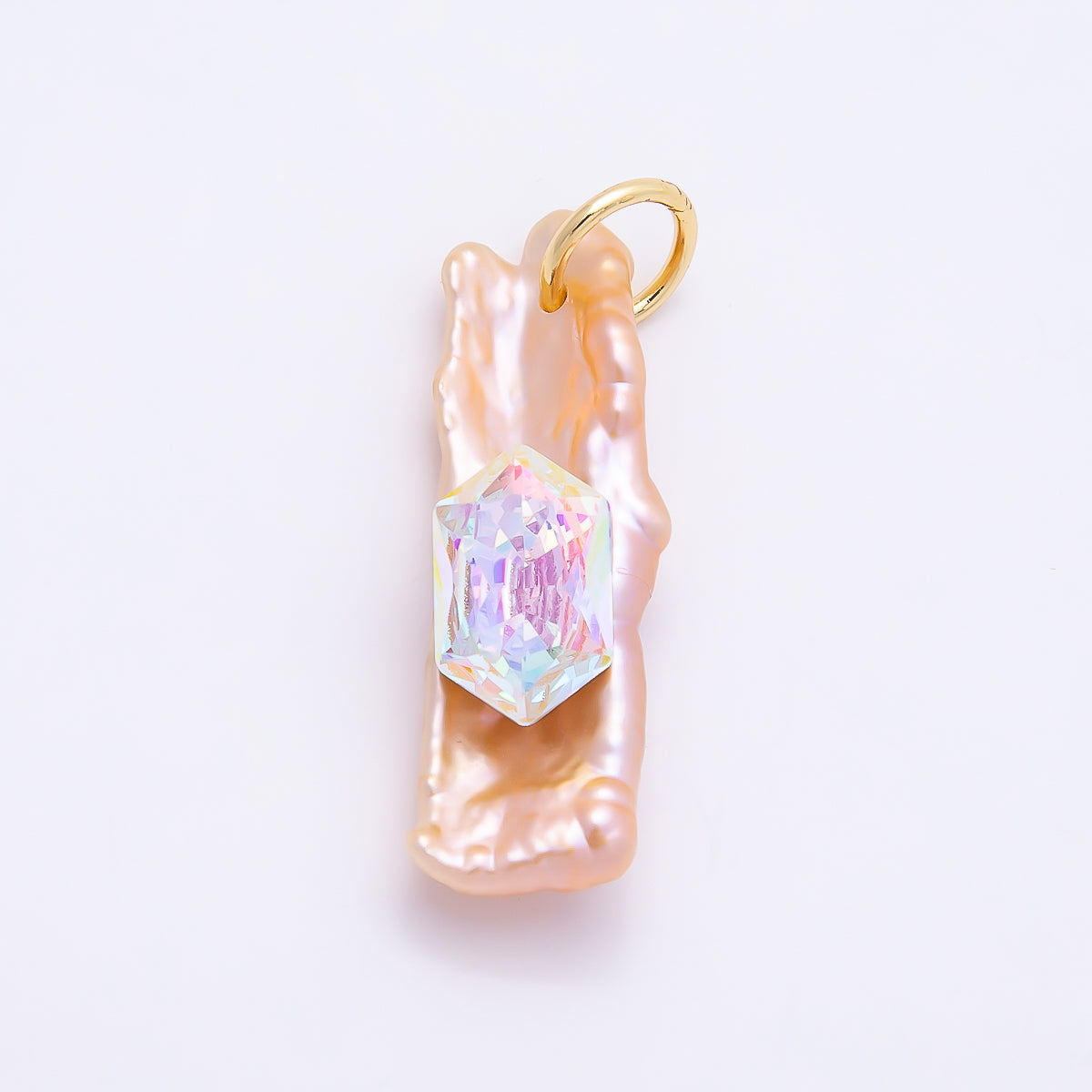 18K Gold Filled 30mm Hexagon CZ Biwa Baroque Freshwater Pearl Charm | Charms-00943 ~ Charms-00945