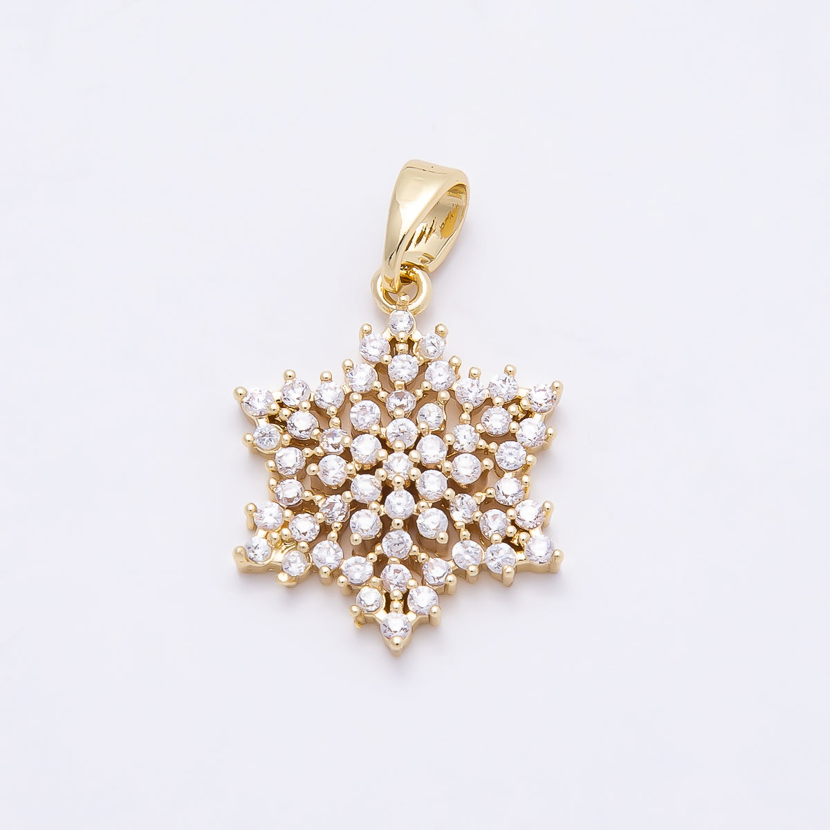 16K Gold Filled 19mm Clear CZ Winter Snowflake Pendant in Gold & Silver | Charms-00954 Charms-00955