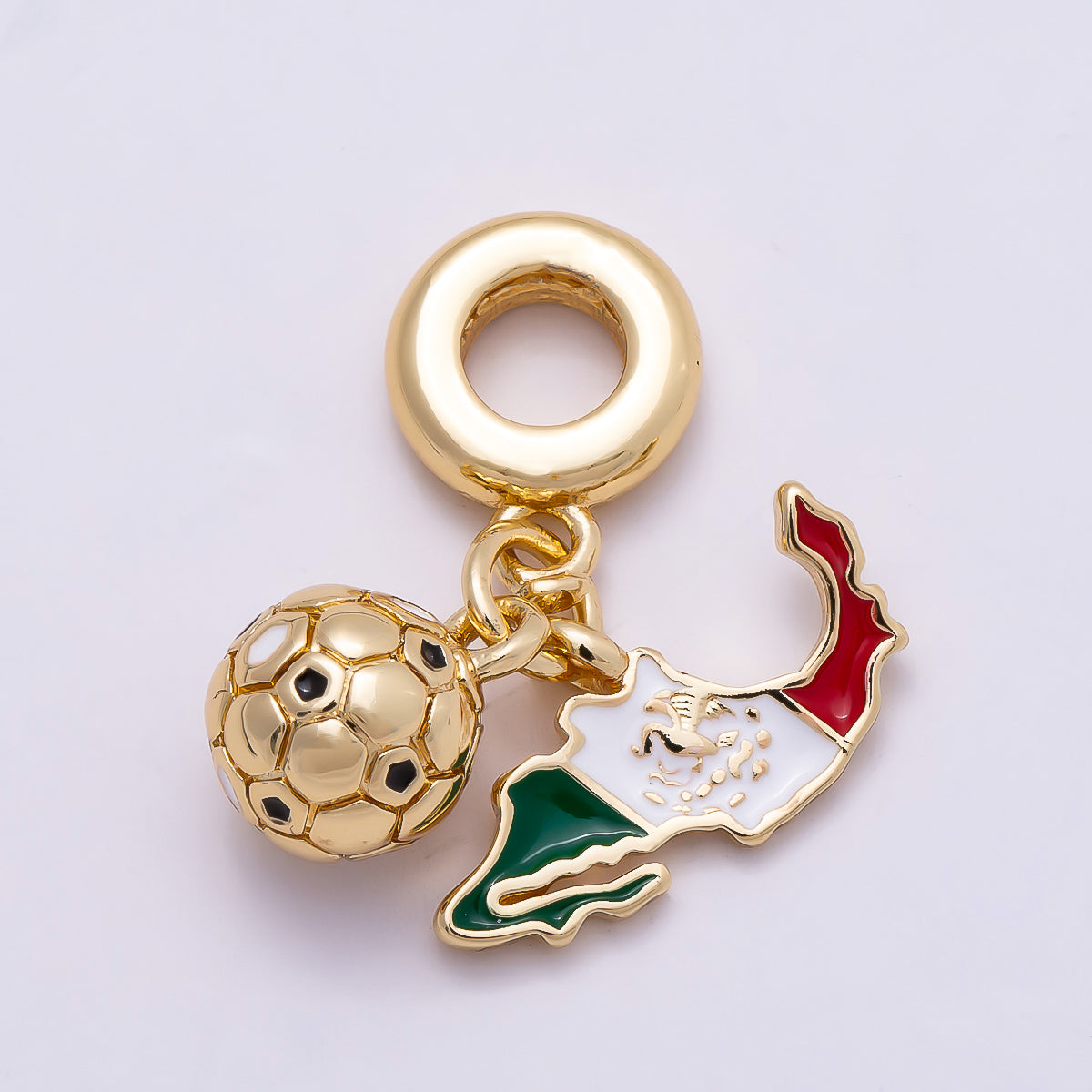 16K Gold Filled 29mm Map Flag & Soccer Ball Dual Dangle Rondelle Pendant Argentina Mexico | Charms-00957 - Charms-00958