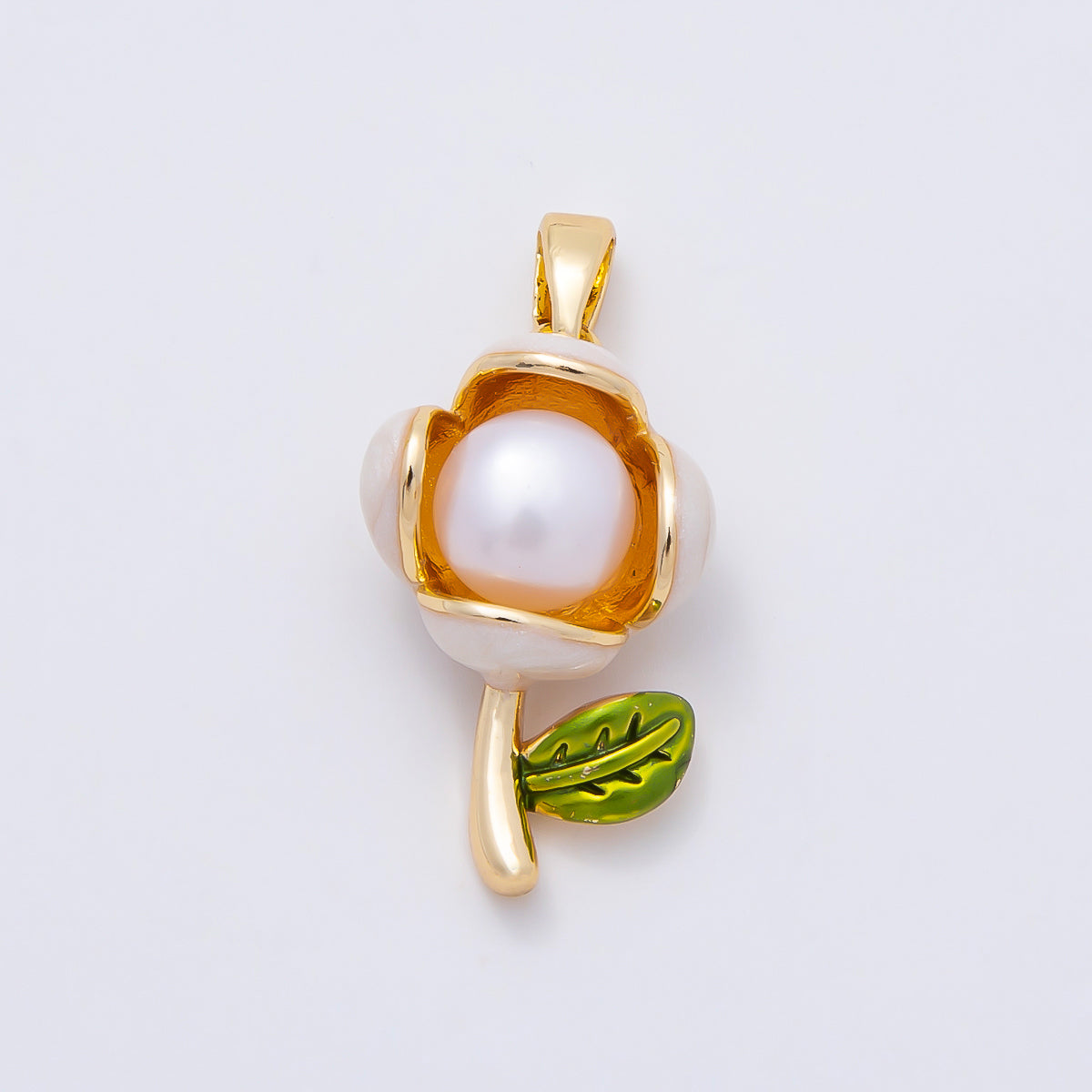 16K Gold Filled 21mm Shell Pearl Enamel Flower Pendant in Gold & Silver | Charms-00977 Charms-00978